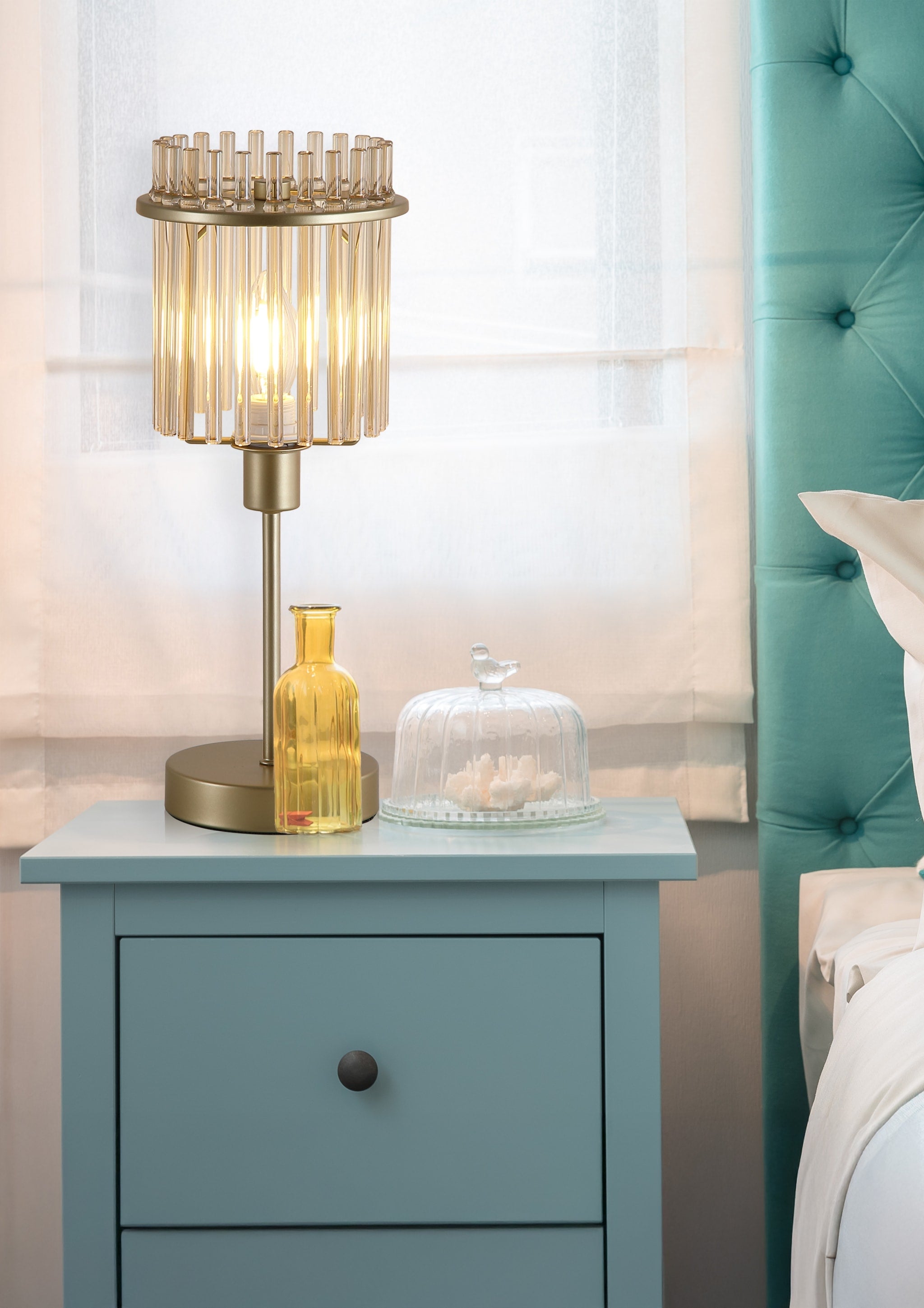 Swizzle 1Lt Table Lamp, Gold Metal with Champagne Rods