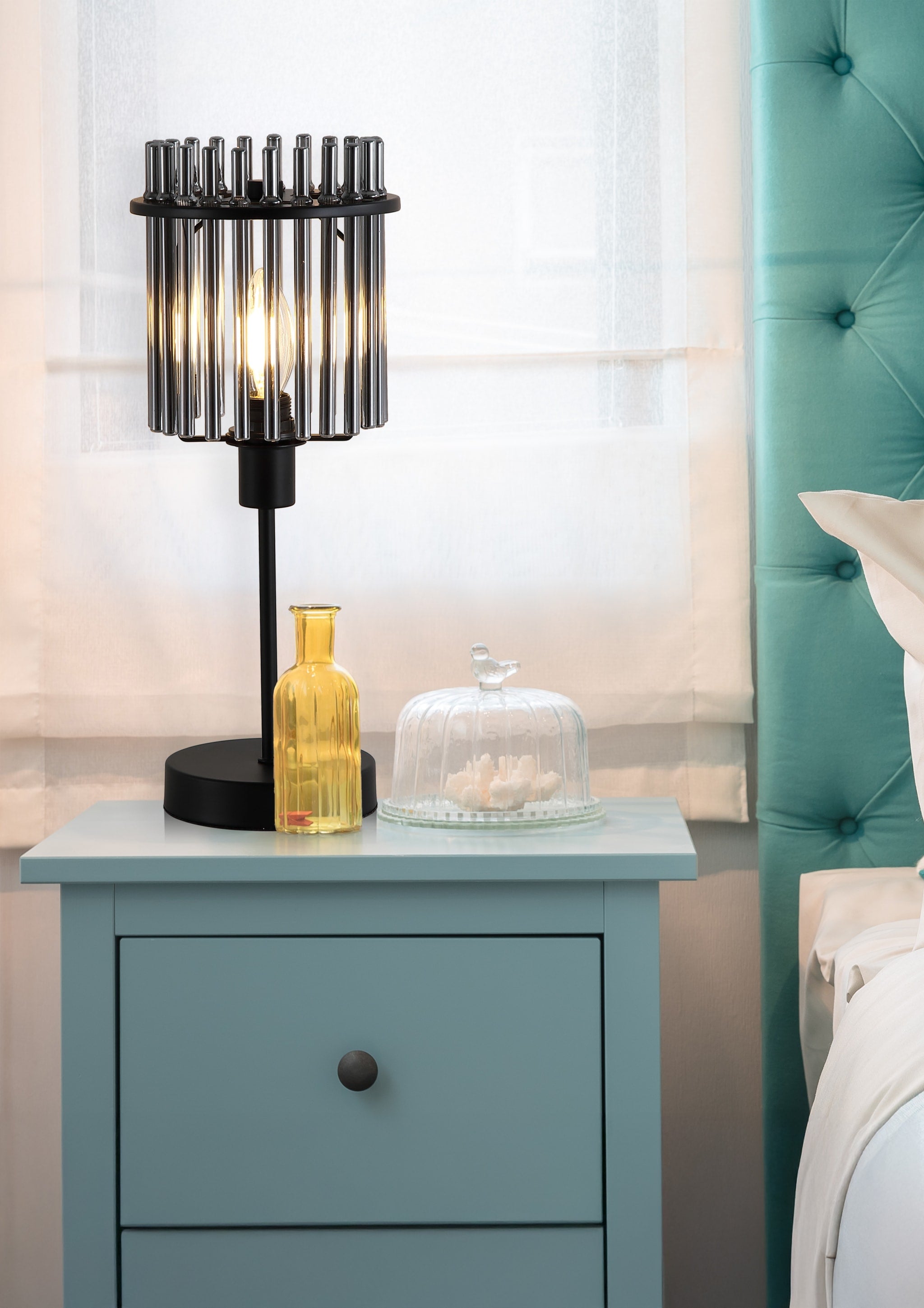 Swizzle 1Lt Table Lamp, Matt Black Metal with Smoked Rods