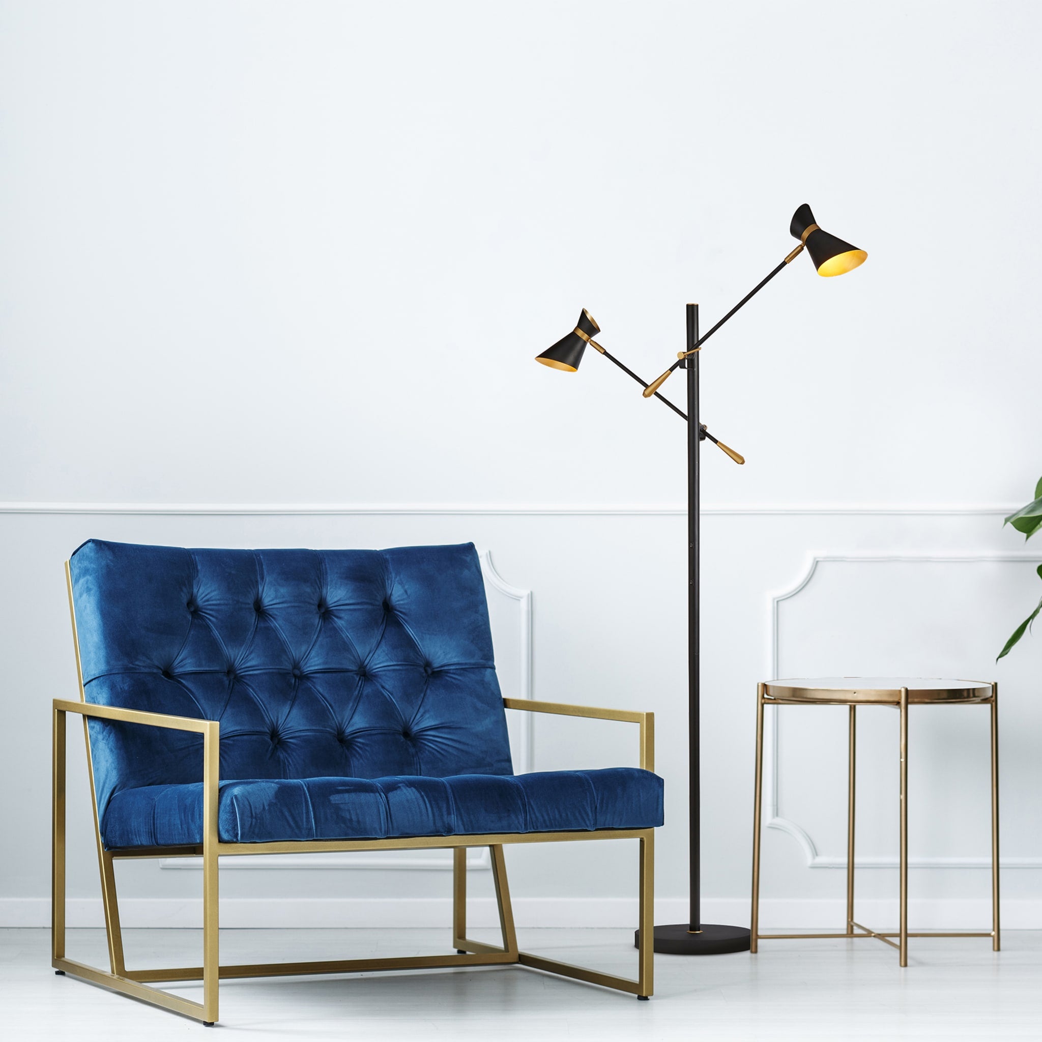 Diablo 2Lt Floor Lamp - Black & Gold Metal