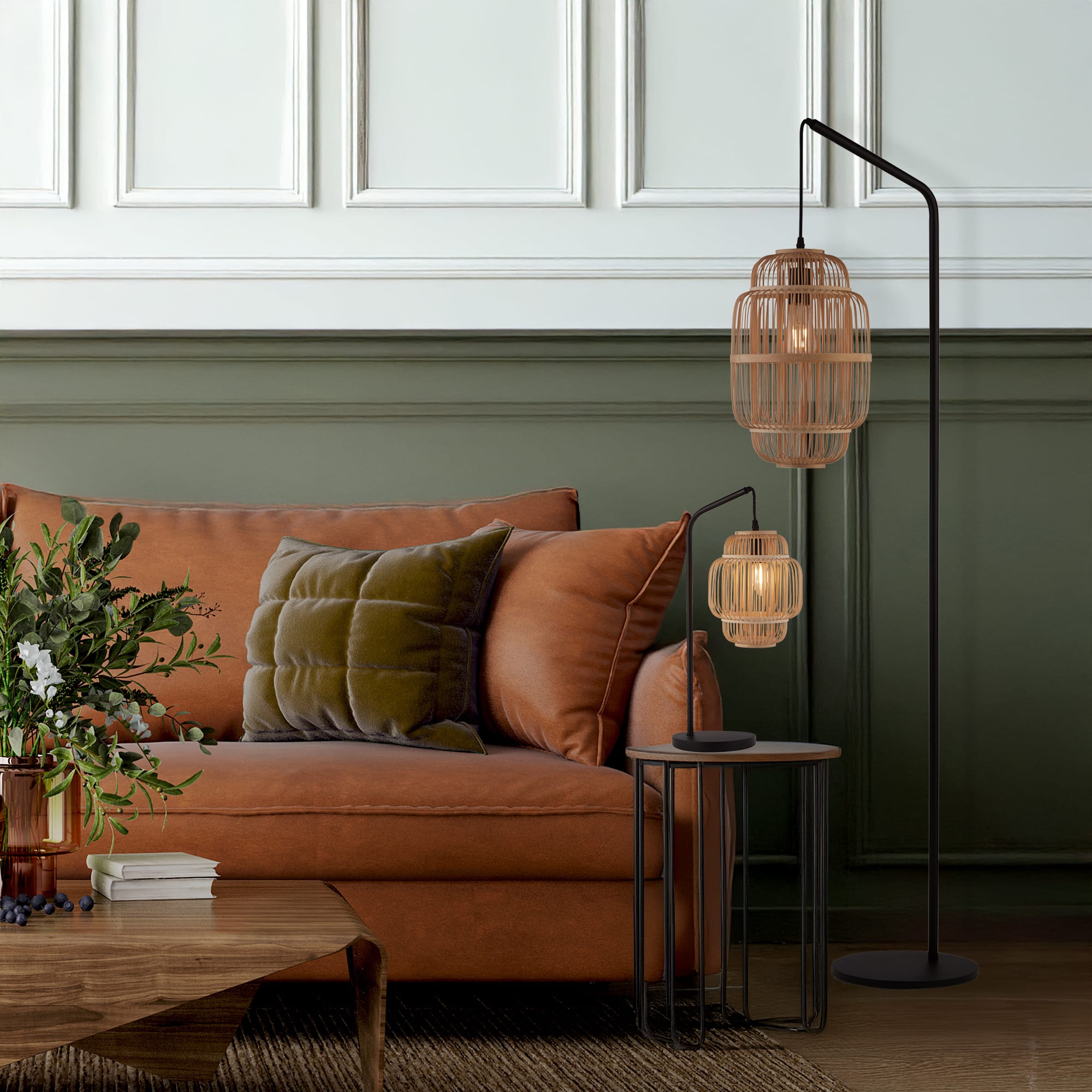 x Java Floor Lamp - Black Metal & Bamboo Shade