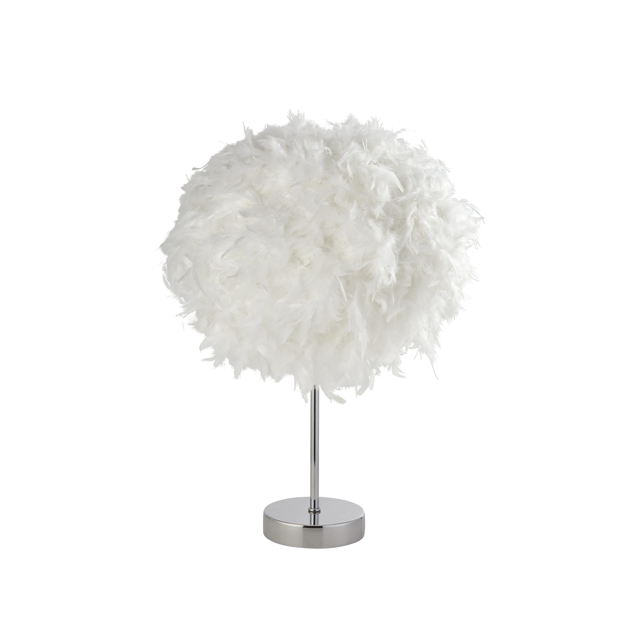 Hattie Table Lamp - White Feather & Chrome Metal
