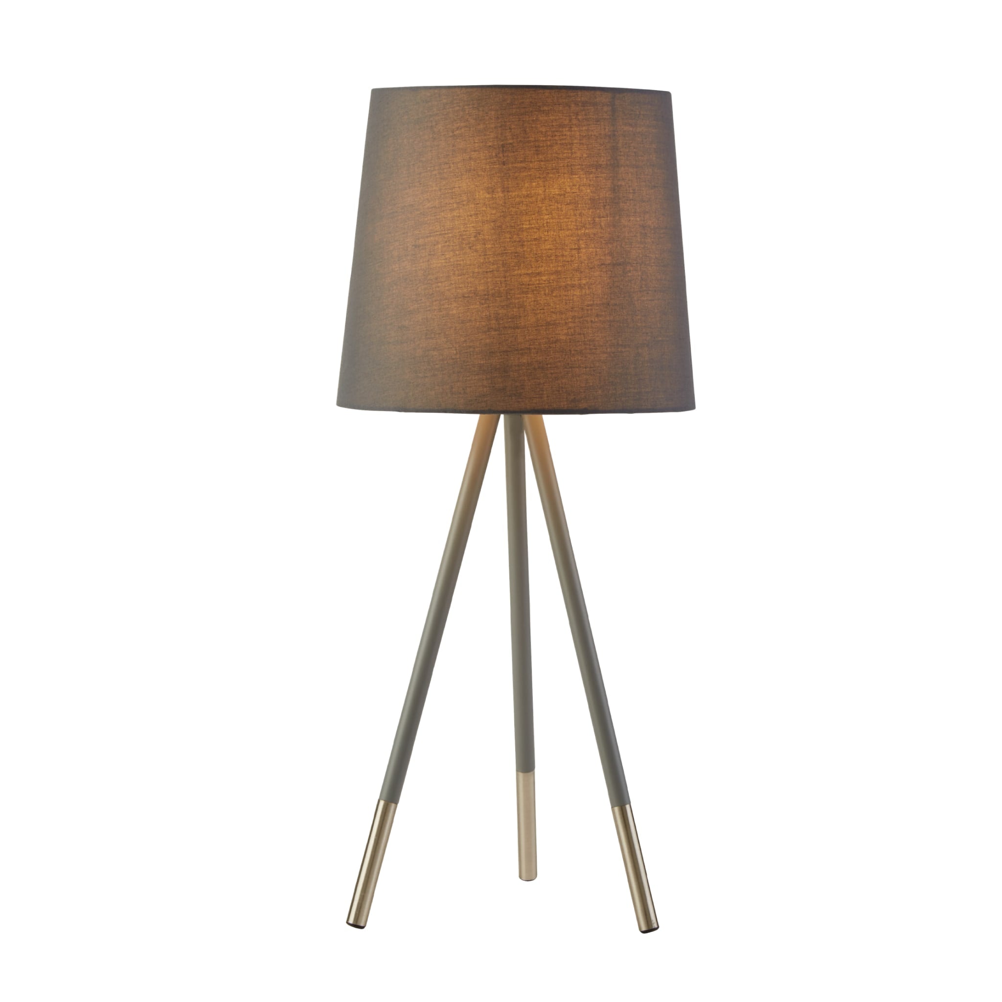 Rio Table Lamp - Satin Silver & Grey Metal & Grey Fabric
