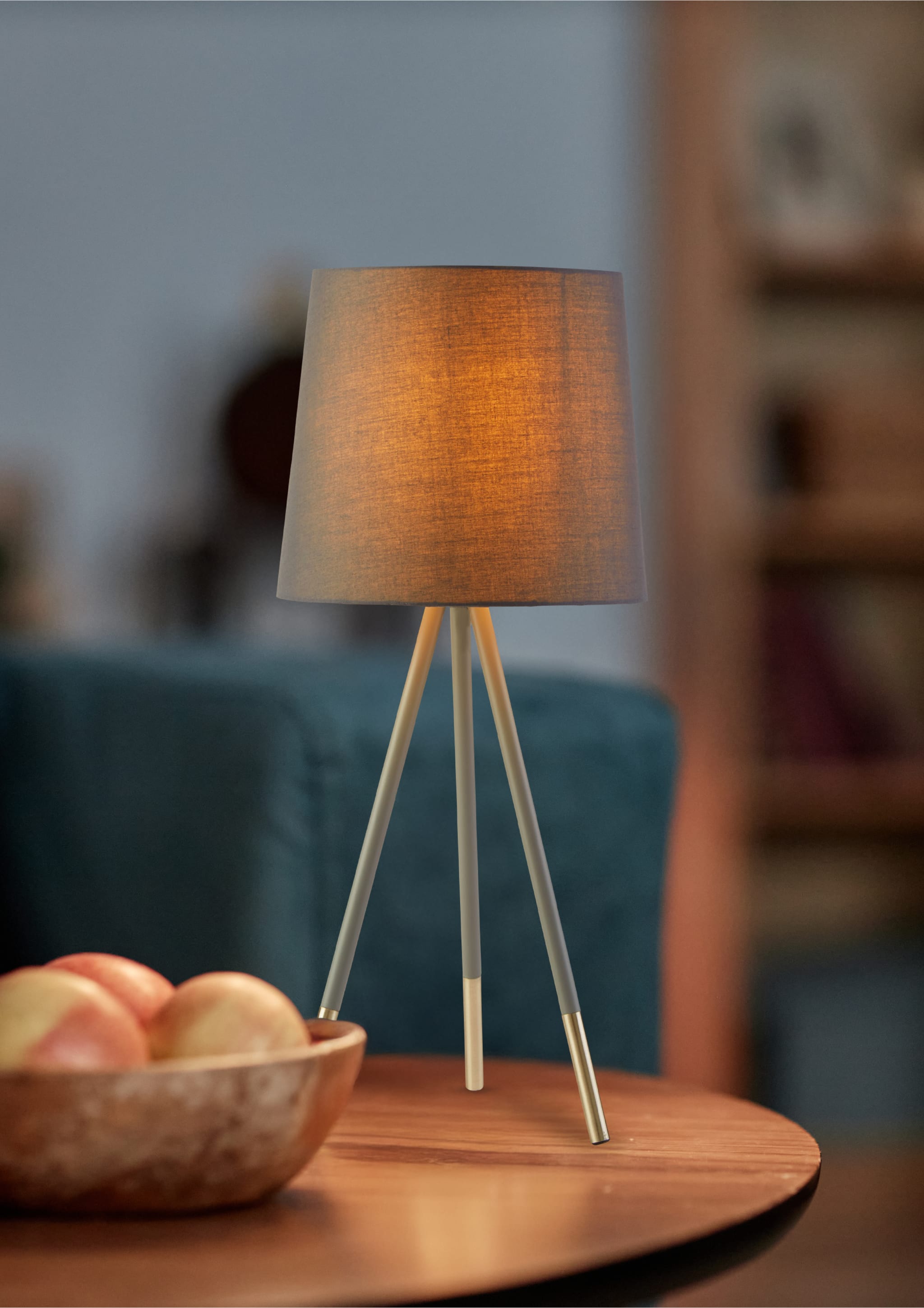 Rio Table Lamp - Satin Silver & Grey Metal & Grey Fabric