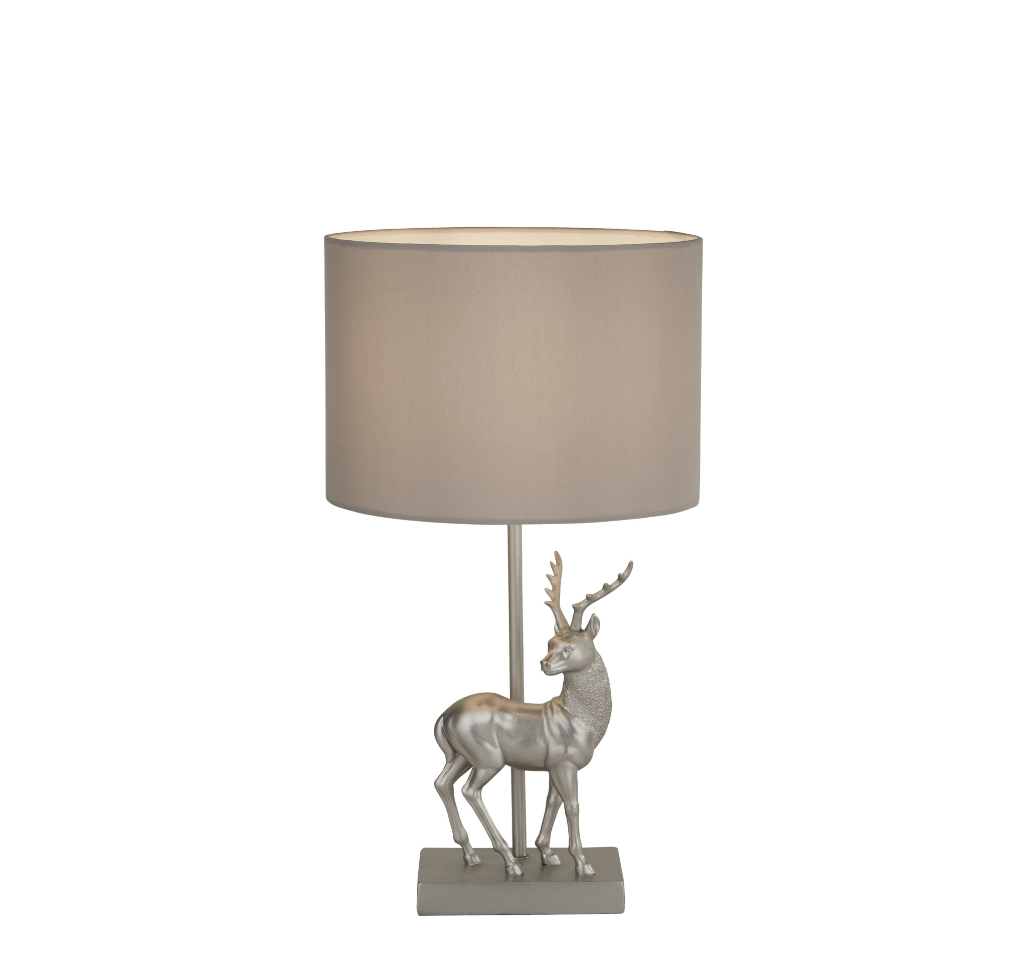 Deer Table Lamp - Silver Resin & Grey Fabric Shade