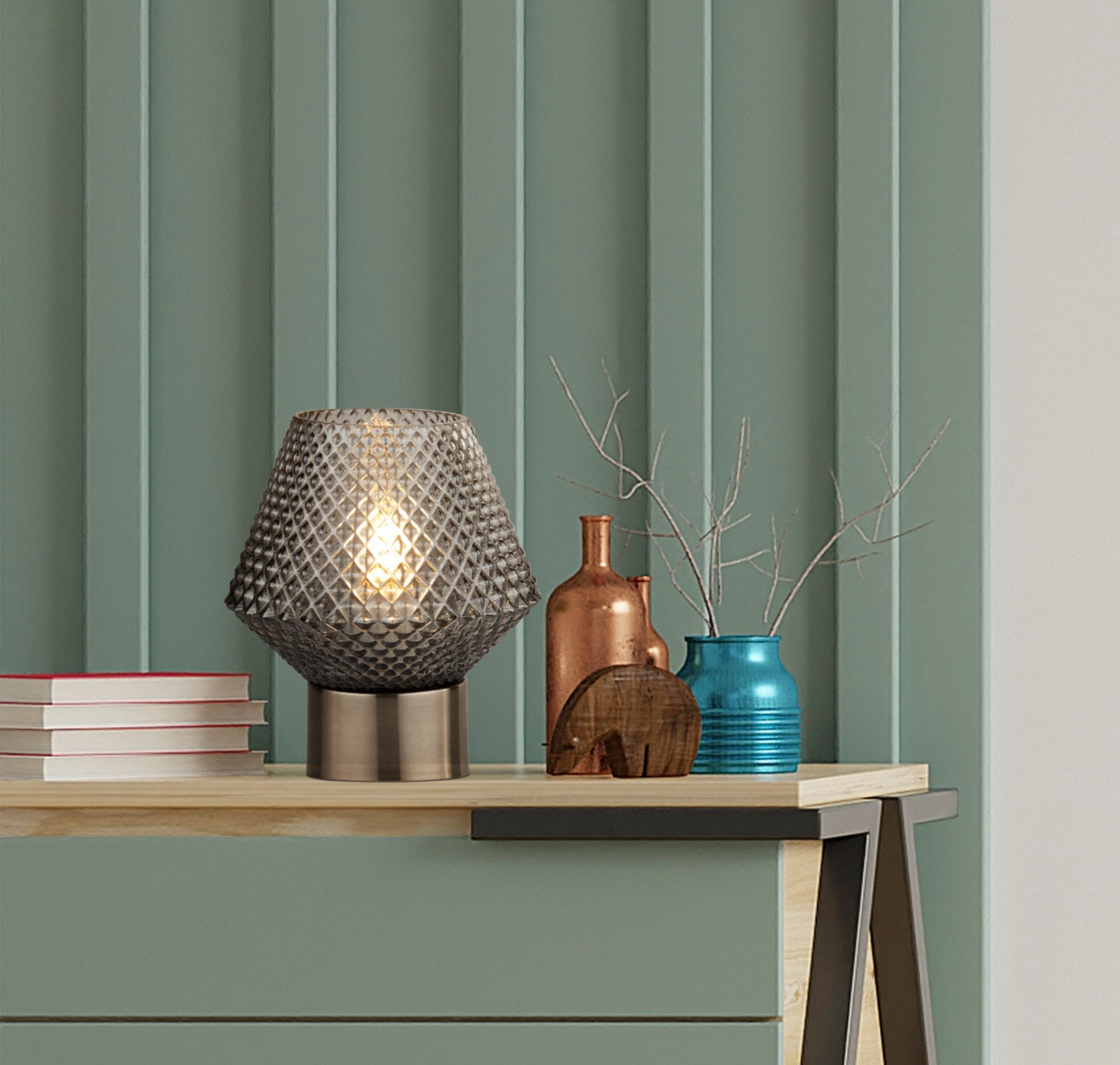 Avia Table Lamp - Black Chrome Metal & Smoked Glass