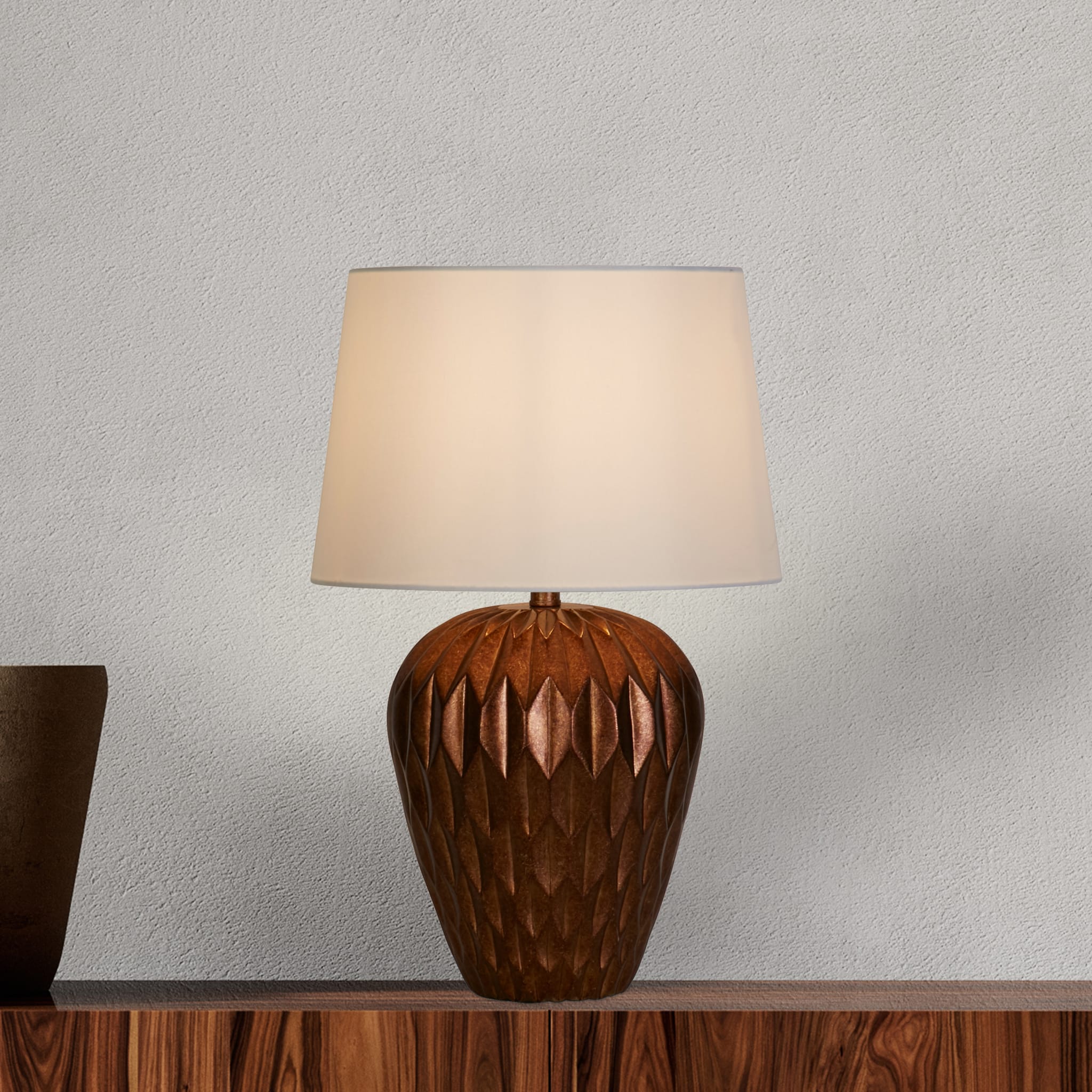 Rosetta 1Lt Table Lamp, Bronze Resin and White Linen Shade