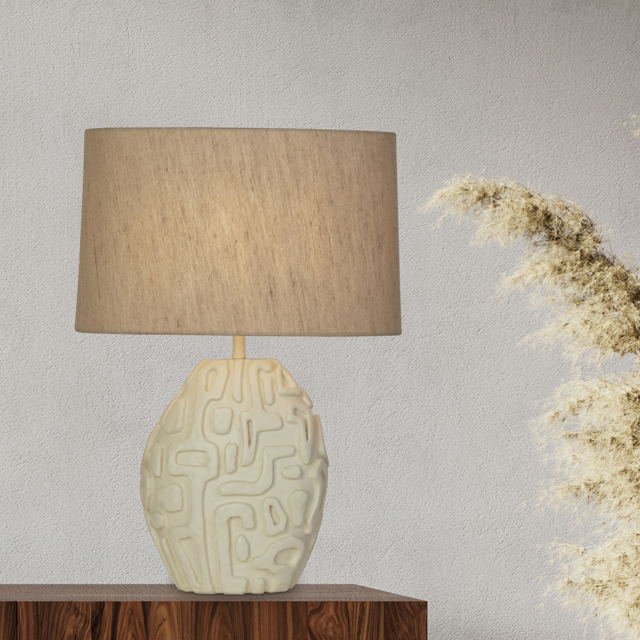 Adelaide 1Lt Table Lamp, Cream Resin with Oatmeal Linen Shad