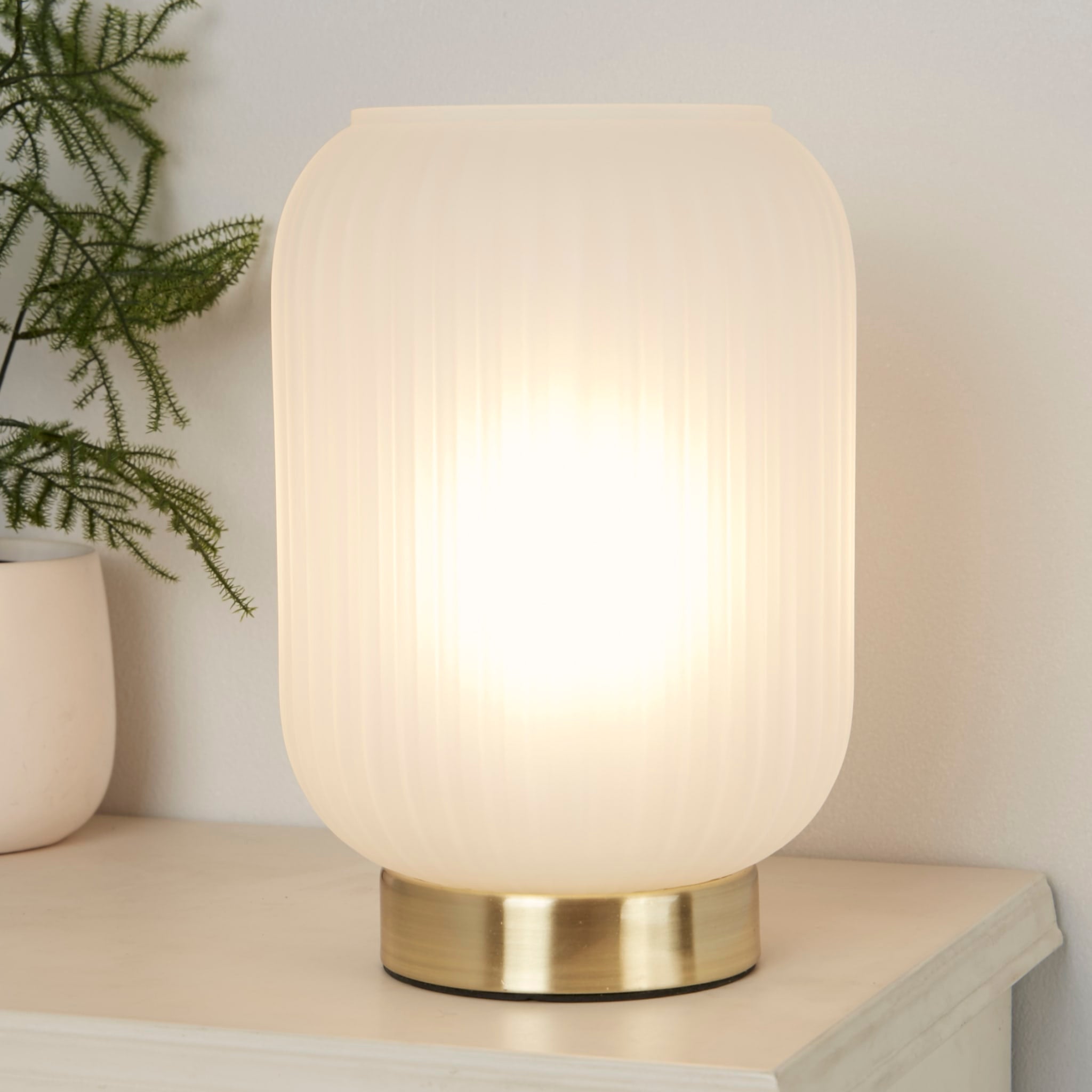 Pearl Table Lamp - White Frosted Glass & Satin Brass Metal