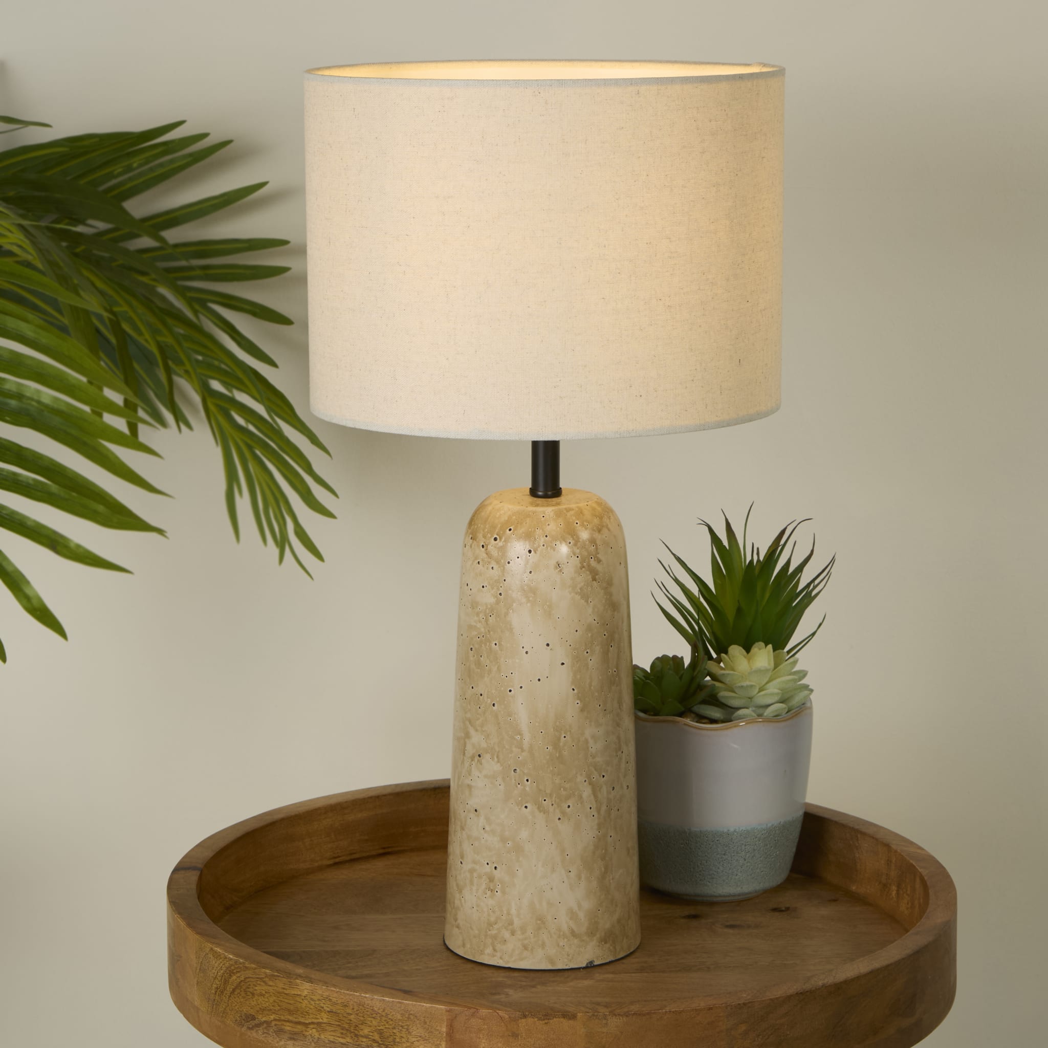 Agra Table Lamp -  Travertine effect & Fabric Shade