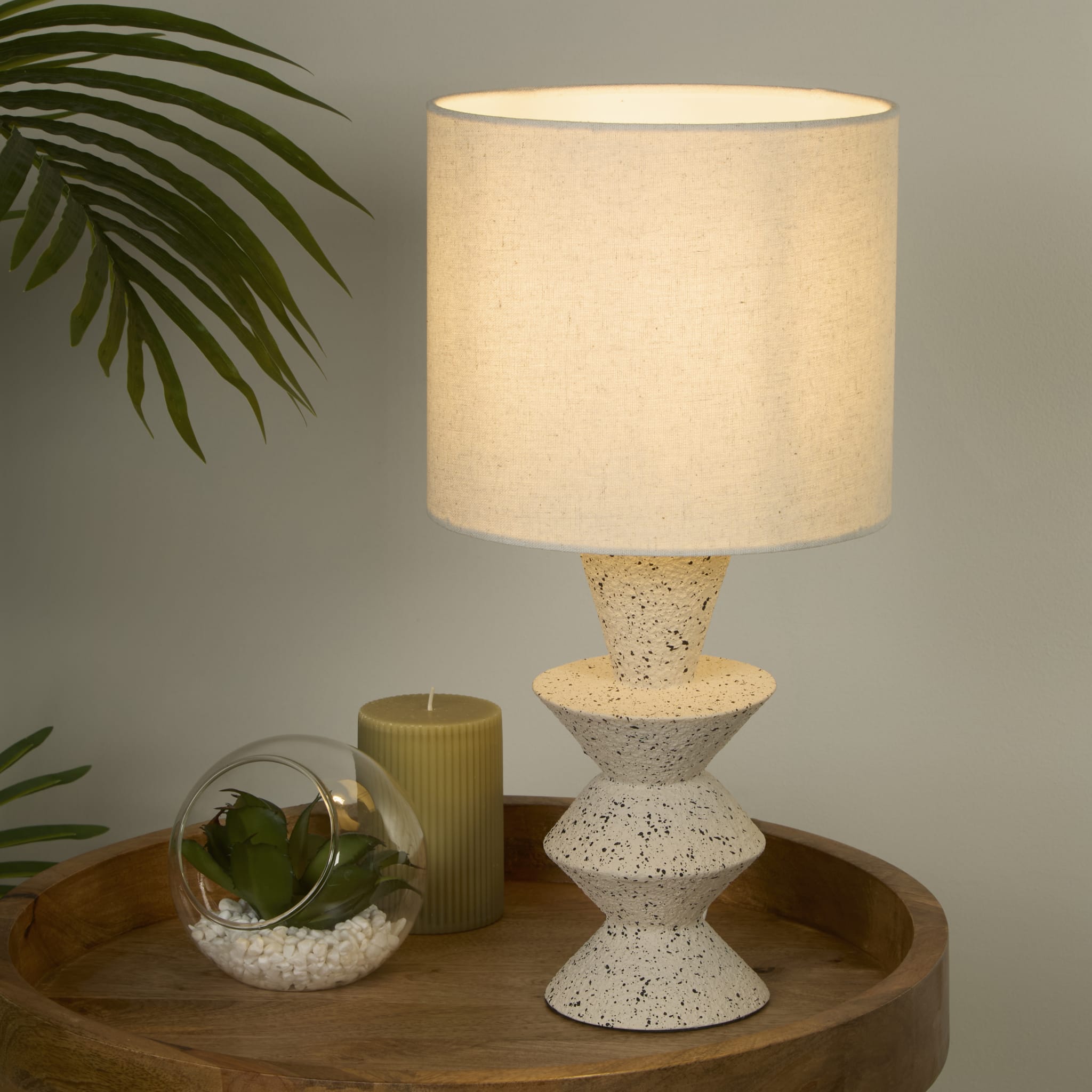 Malacca Table Lamp - Stoneware & White Fabric Shade