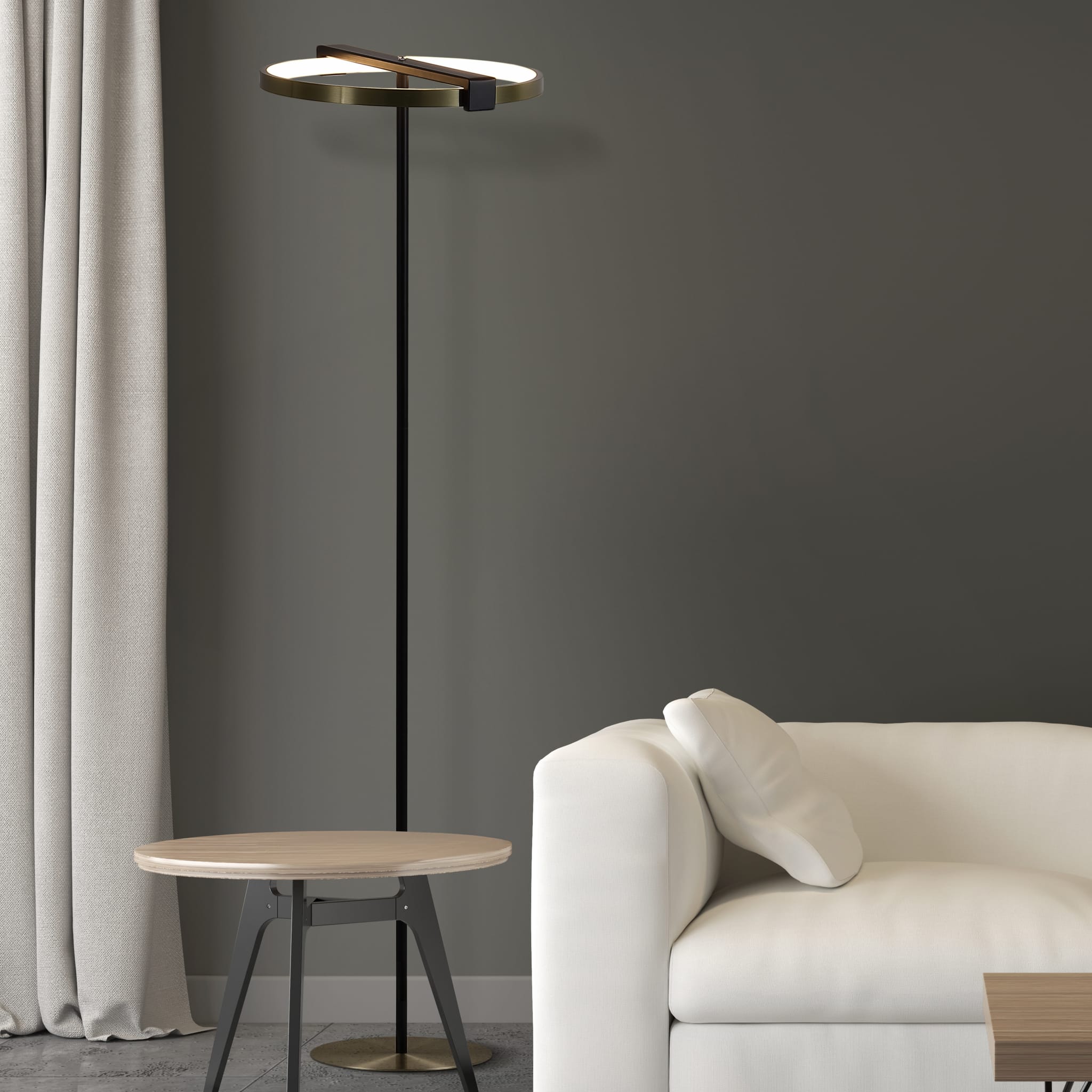 Aerial LED Floor Lamp, Gold and Black Metal