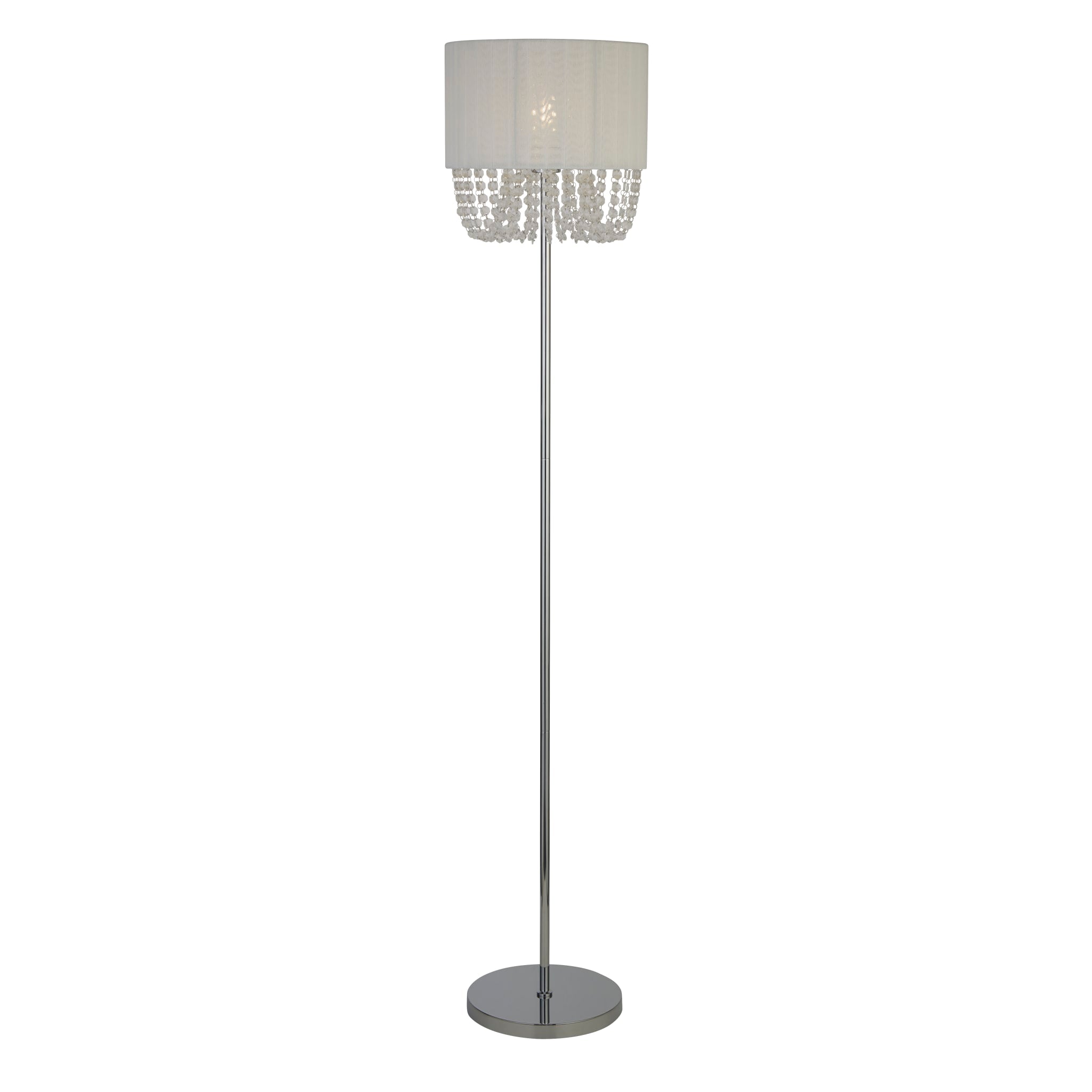 Bellano Floor Lamp -  Chrome Metal, White Fabric, Clear Acry