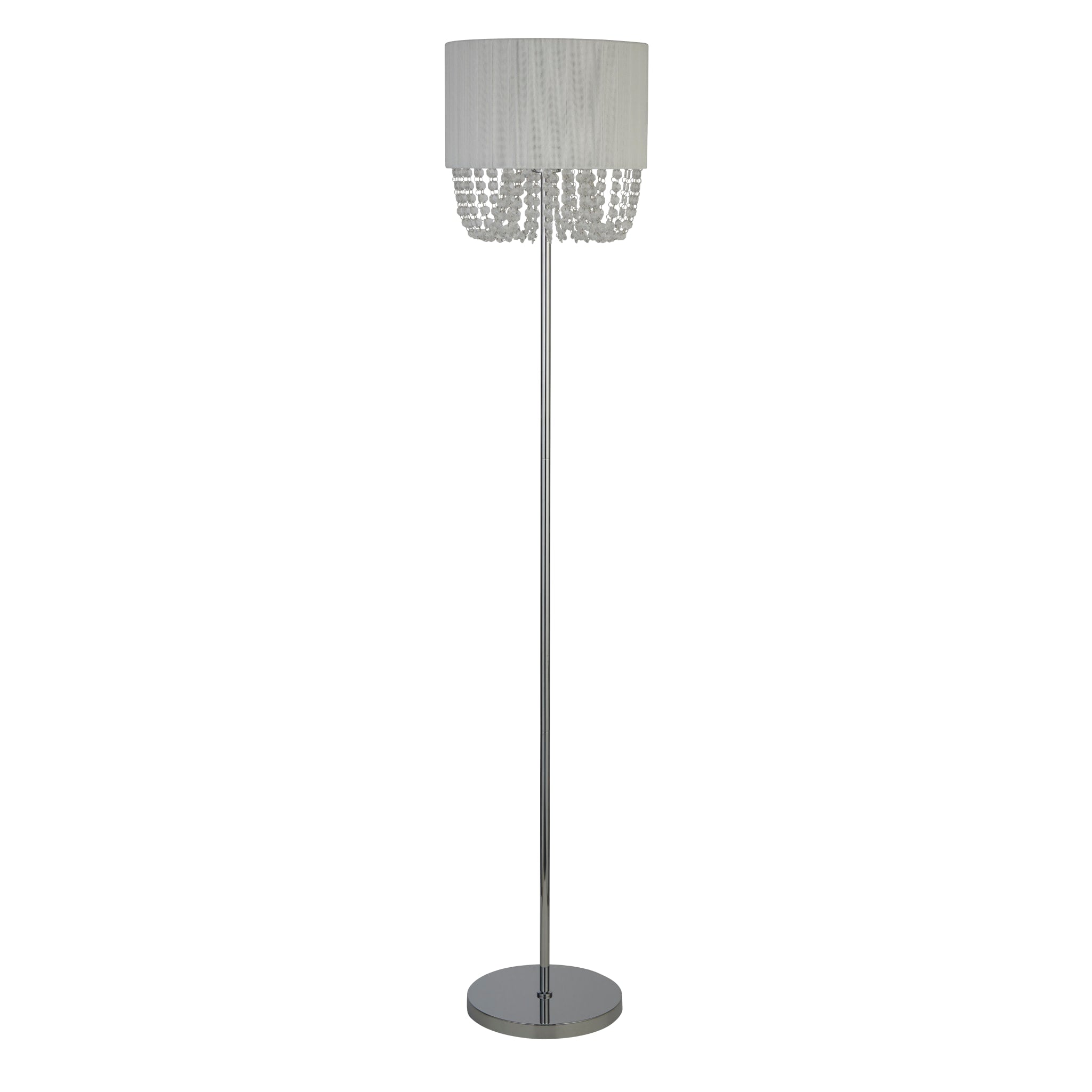 Bellano Floor Lamp -  Chrome Metal, White Fabric, Clear Acry