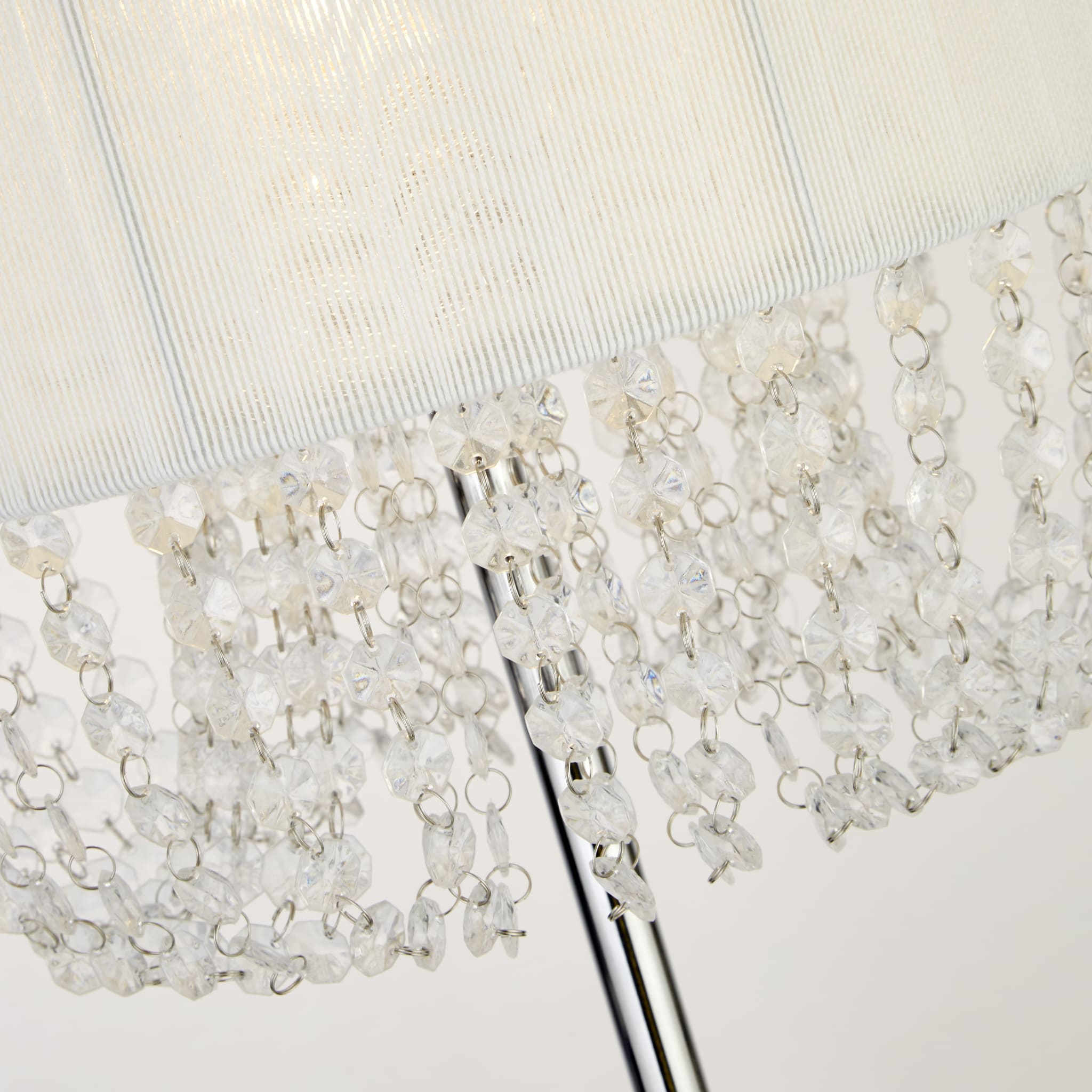 Bellano Floor Lamp -  Chrome Metal, White Fabric, Clear Acry