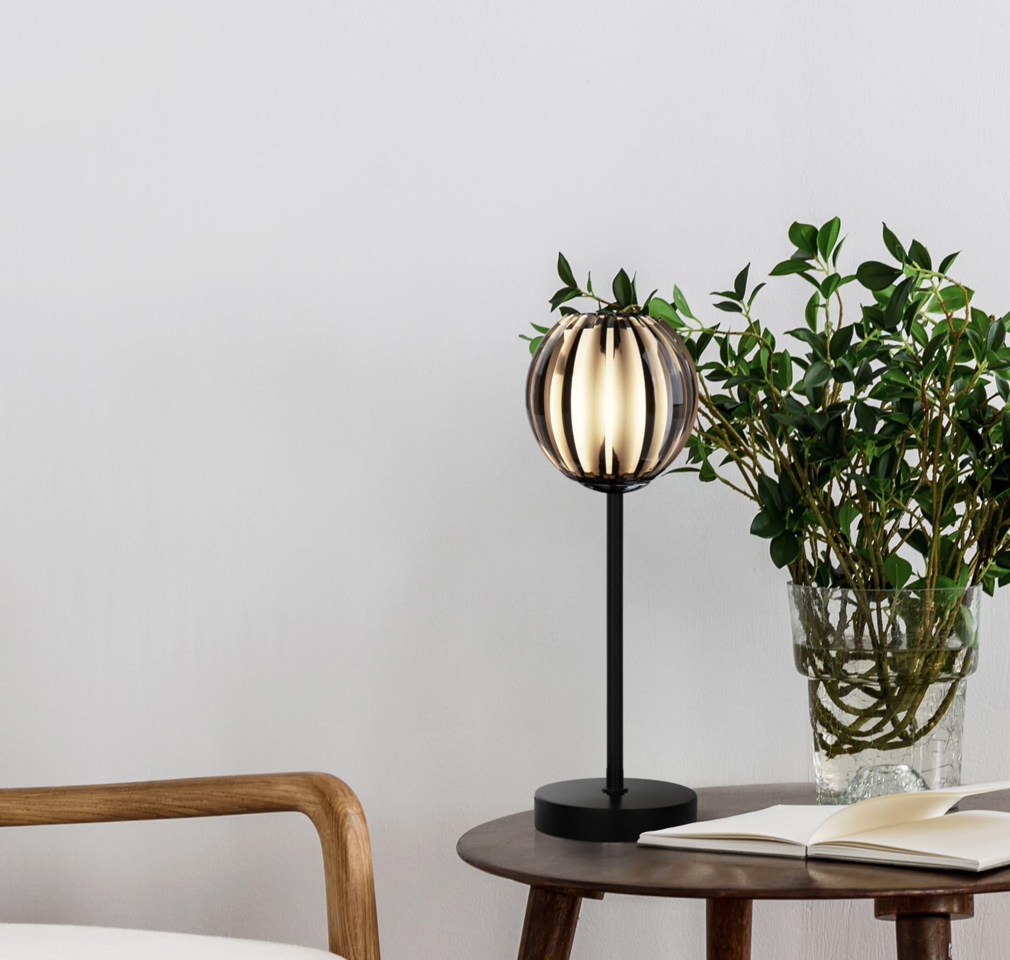 Blossom Table Lamp - Black Metal & Smoked Acrylic Shade