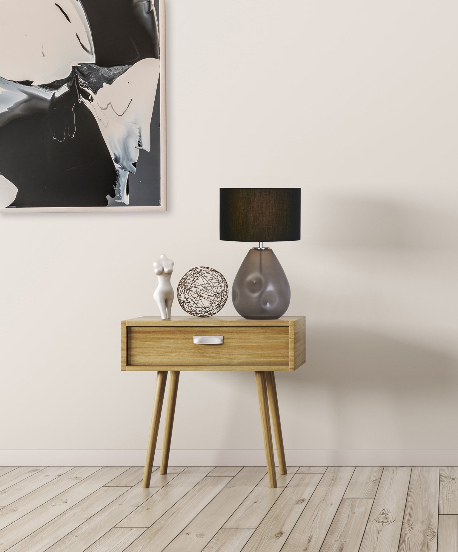 Devon 1Lt Table Lamp, Black  Punched Glass with Black Linen