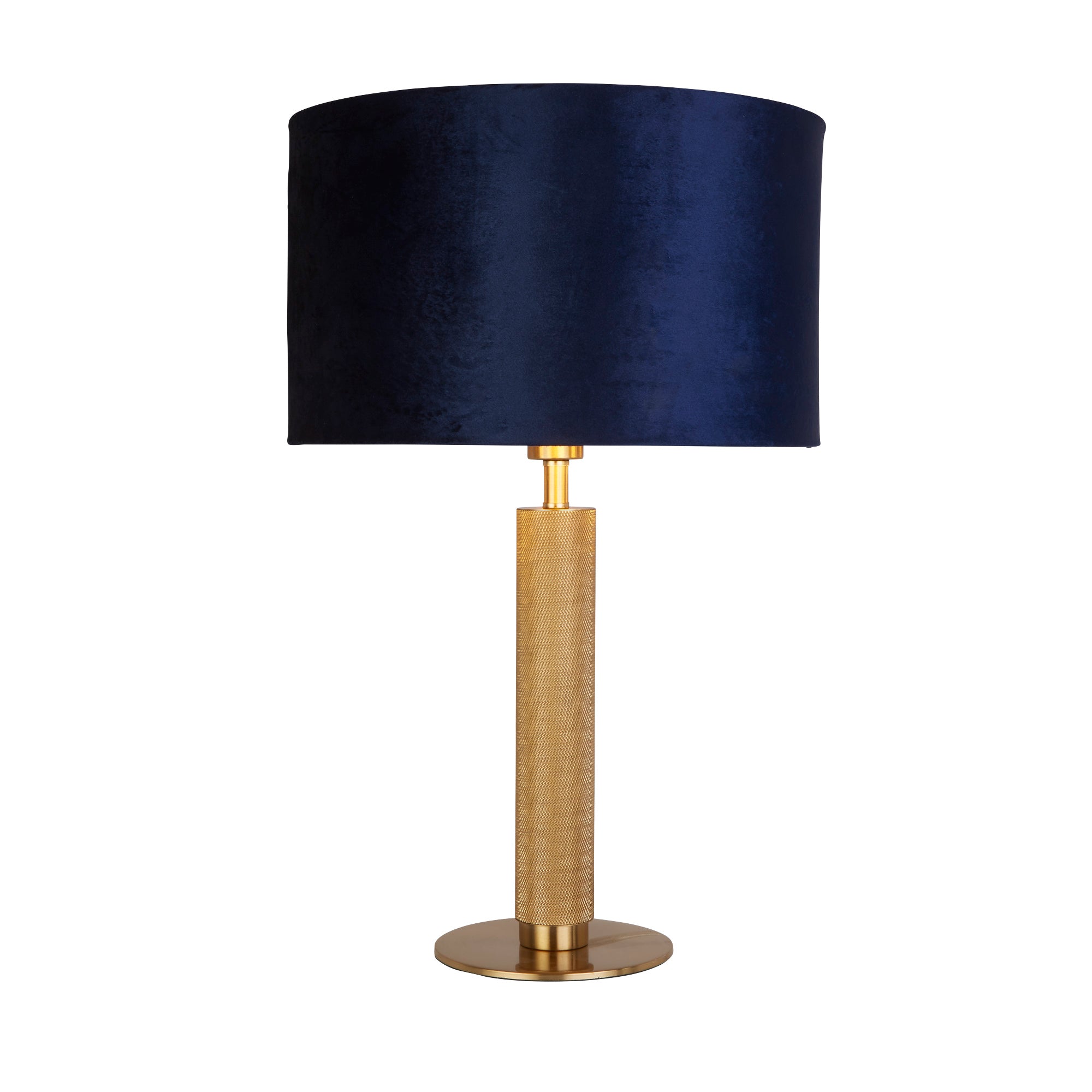 London Table Lamp - Knurled Brass & Velvet Shade Navy Velvet