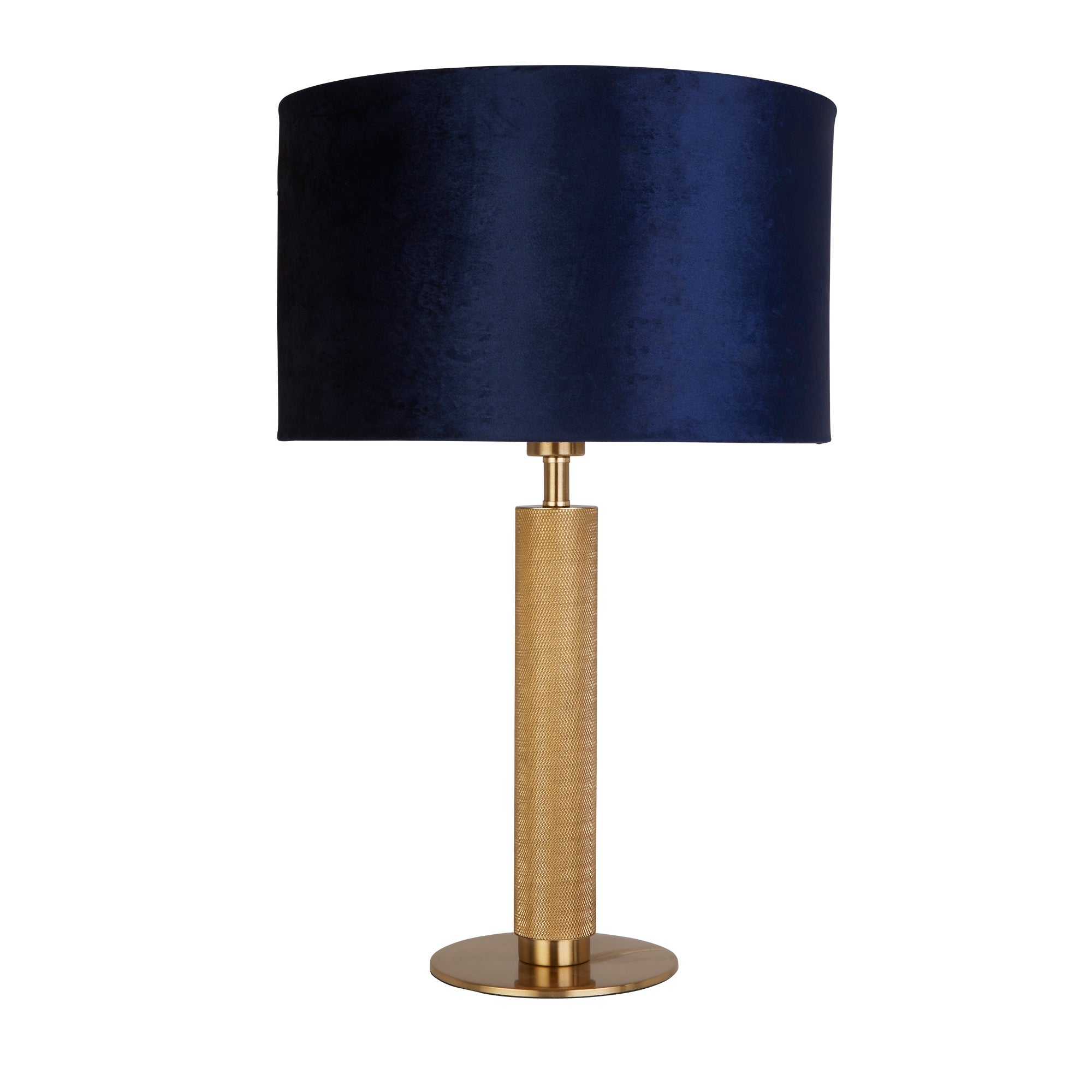 London Table Lamp - Knurled Brass & Velvet Shade Navy Velvet