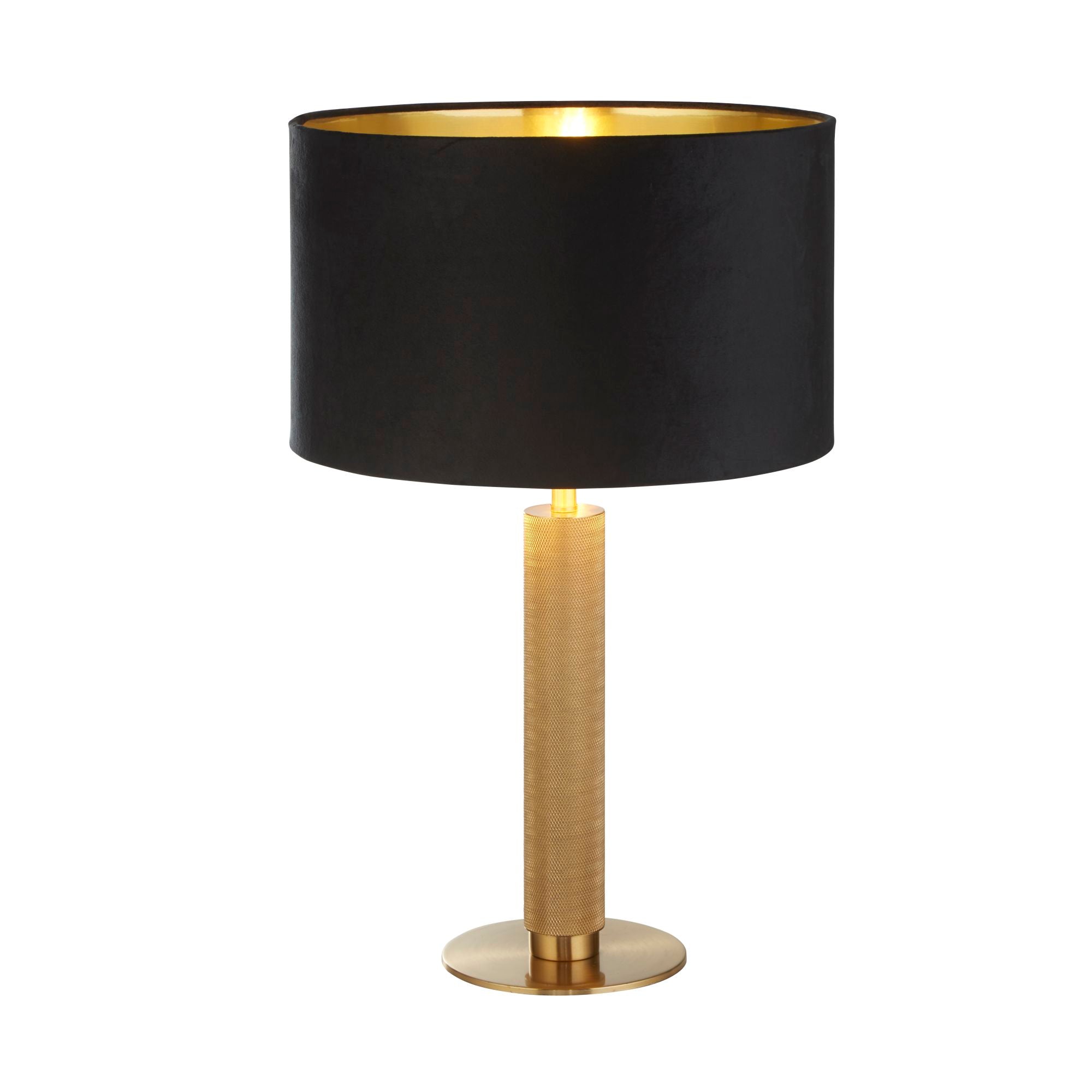 London Table Lamp - Knurled Brass & Velvet Shade Black Velvet