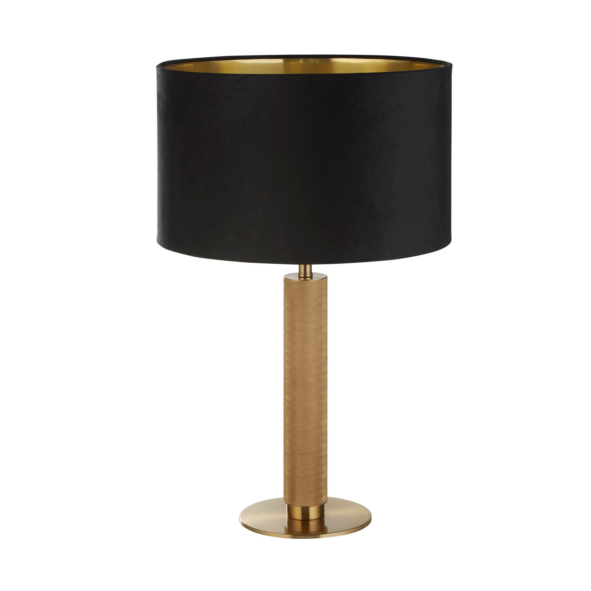 London Table Lamp - Knurled Brass & Velvet Shade Black Velvet