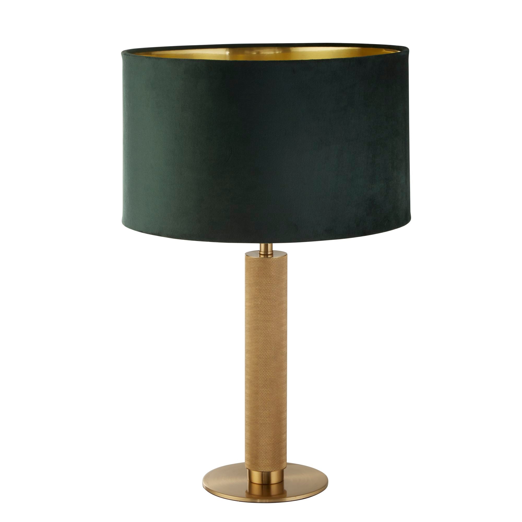 London Table Lamp - Knurled Brass & Velvet Shade Green Velvet