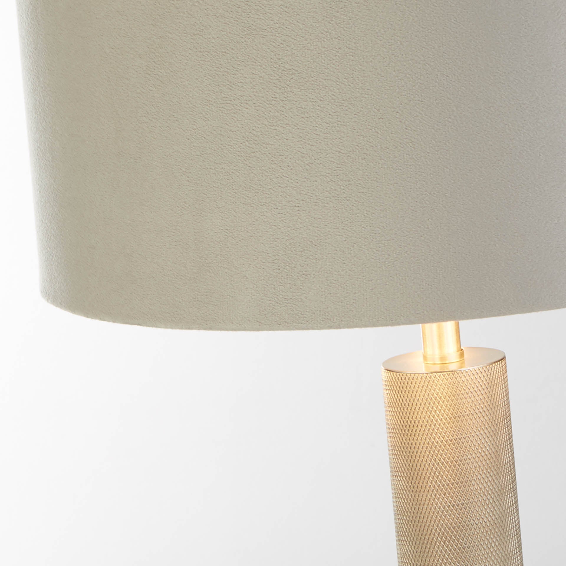 London Table Lamp - Knurled Brass & Velvet Shade Grey Velvet
