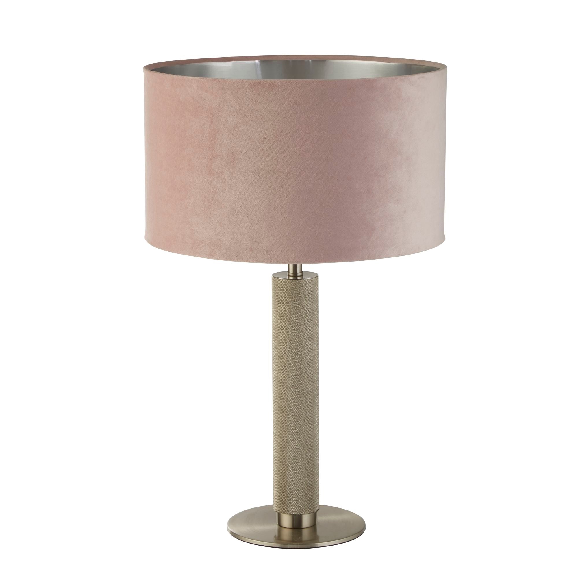 London Table Lamp - Knurled Brass & Velvet Shade Pink Velvet