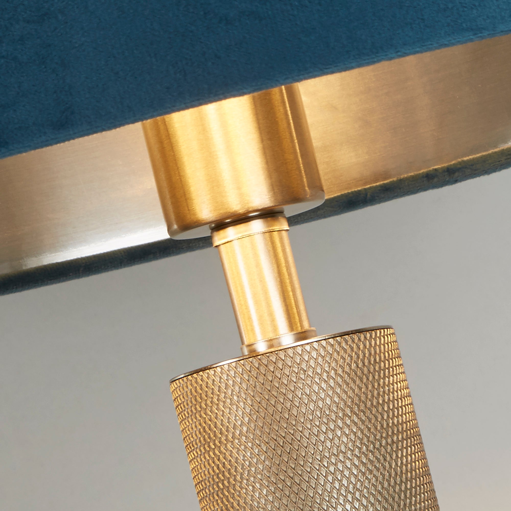 London Table Lamp - Knurled Brass & Velvet Shade Teal Velvet