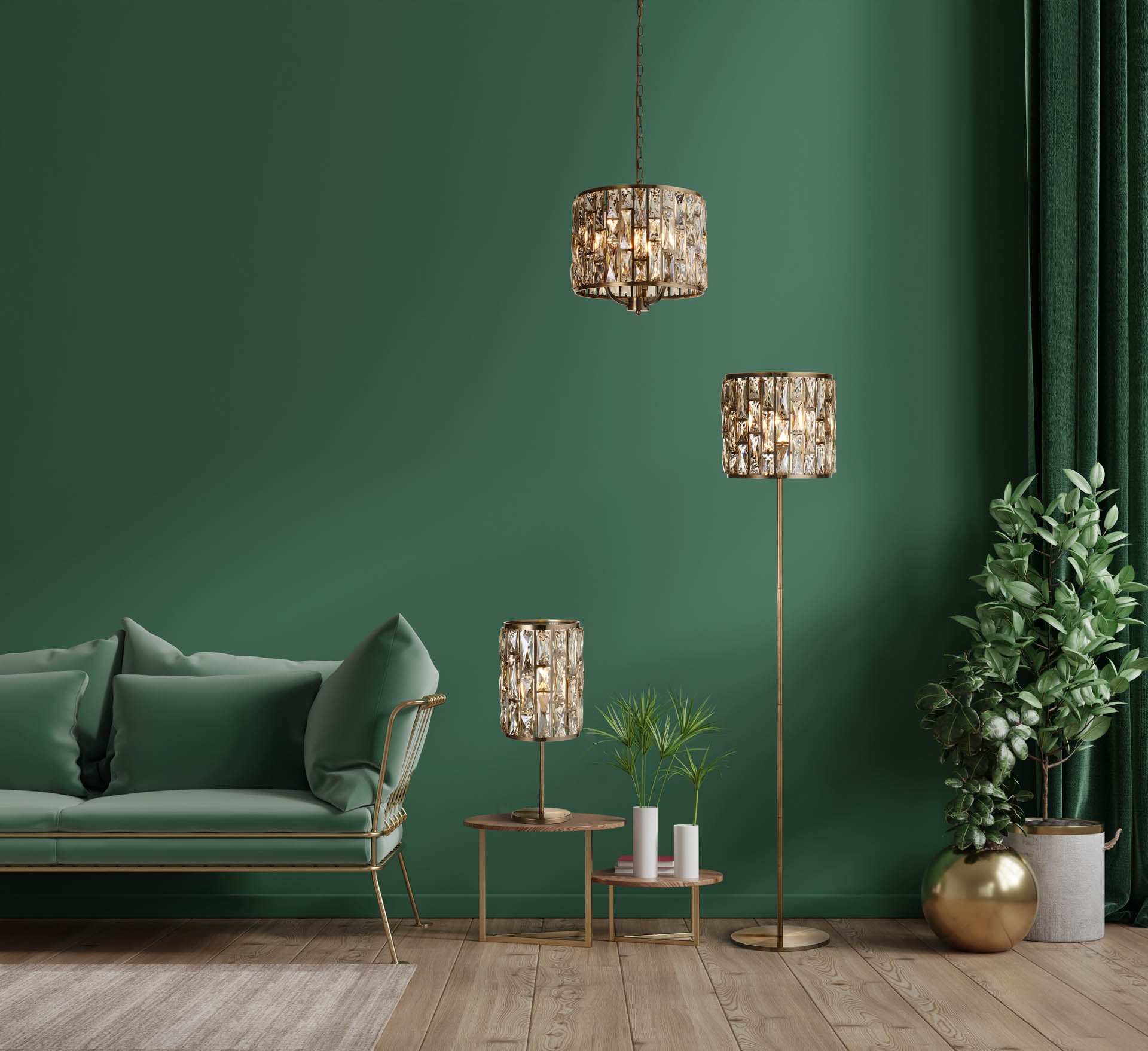 Bijou Table Lamp - Antique Brass Metal & Champagne Glass
