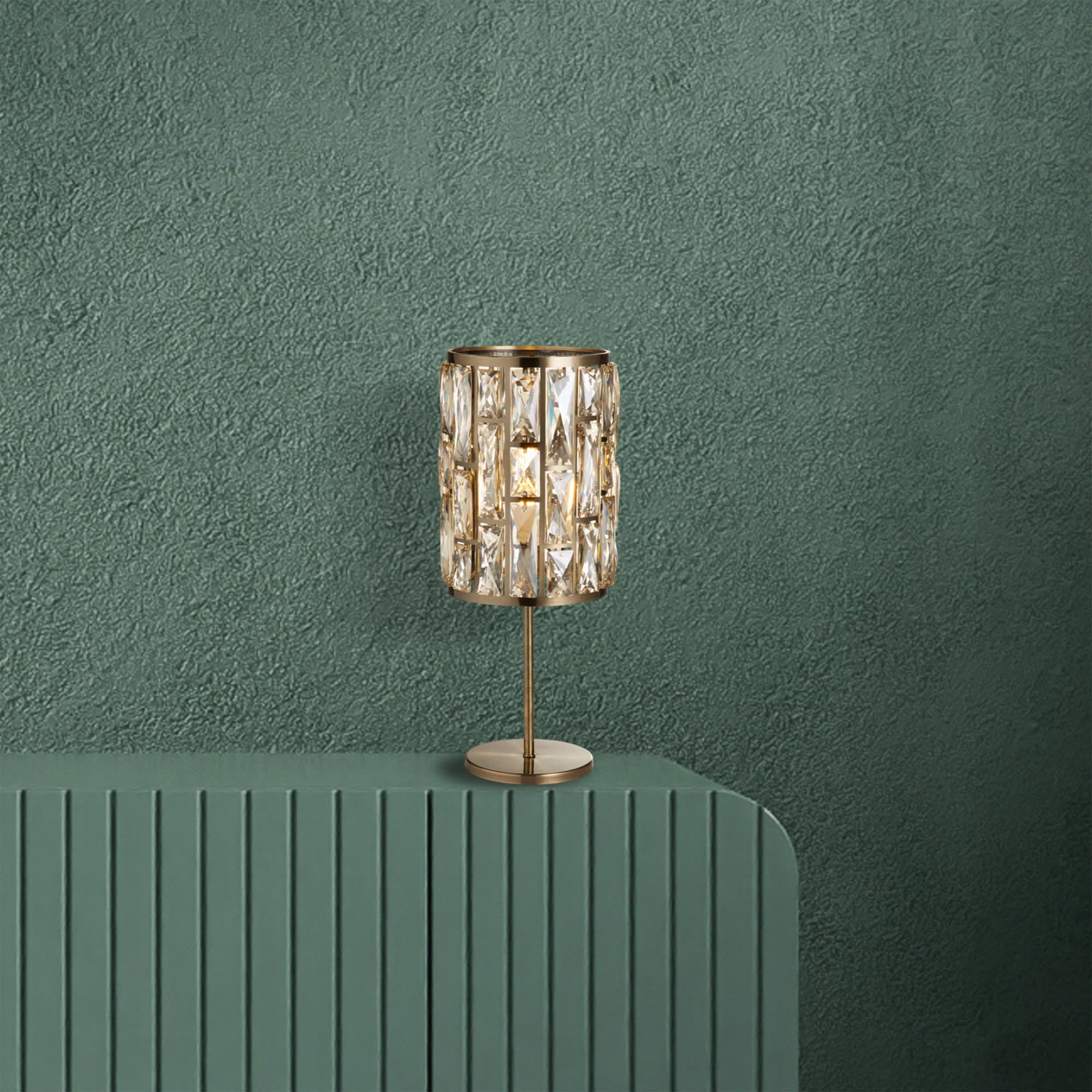 Bijou Table Lamp - Antique Brass Metal & Champagne Glass