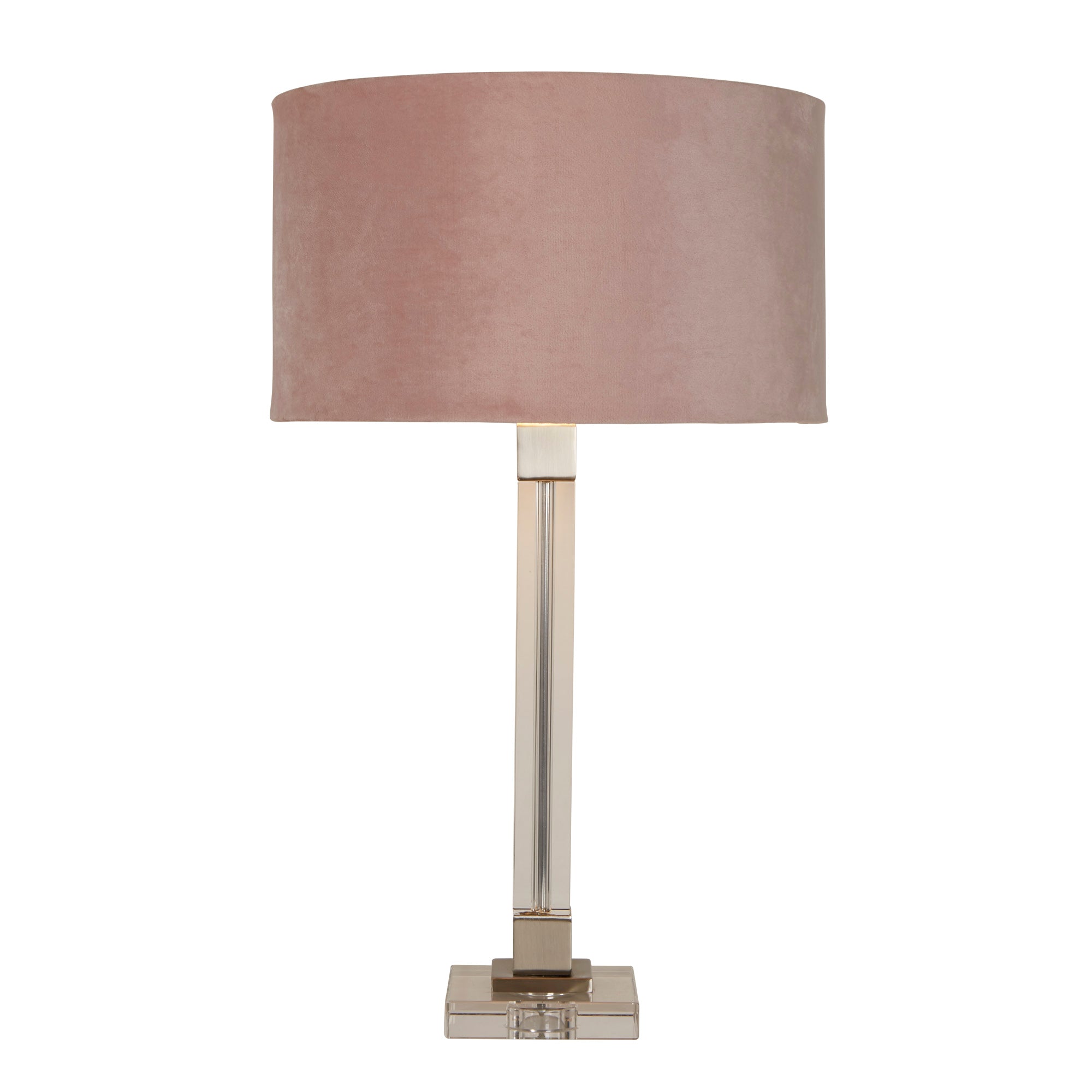 Scarborough Table Lamp - Crystal & Velvet Satin Nickel and Pink Velvet