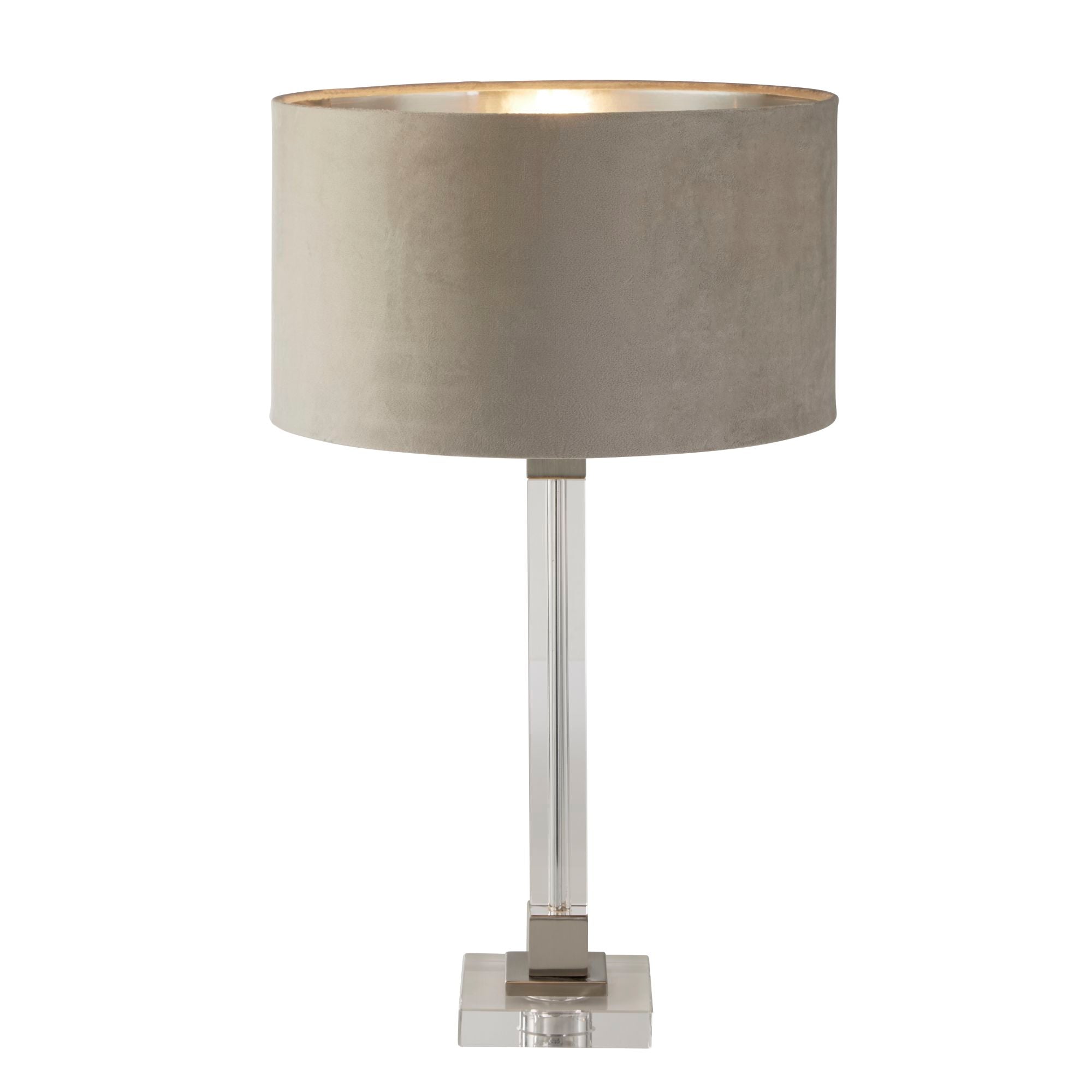 Scarborough Table Lamp - Crystal & Velvet Satin Nickel and Taupe Velvet