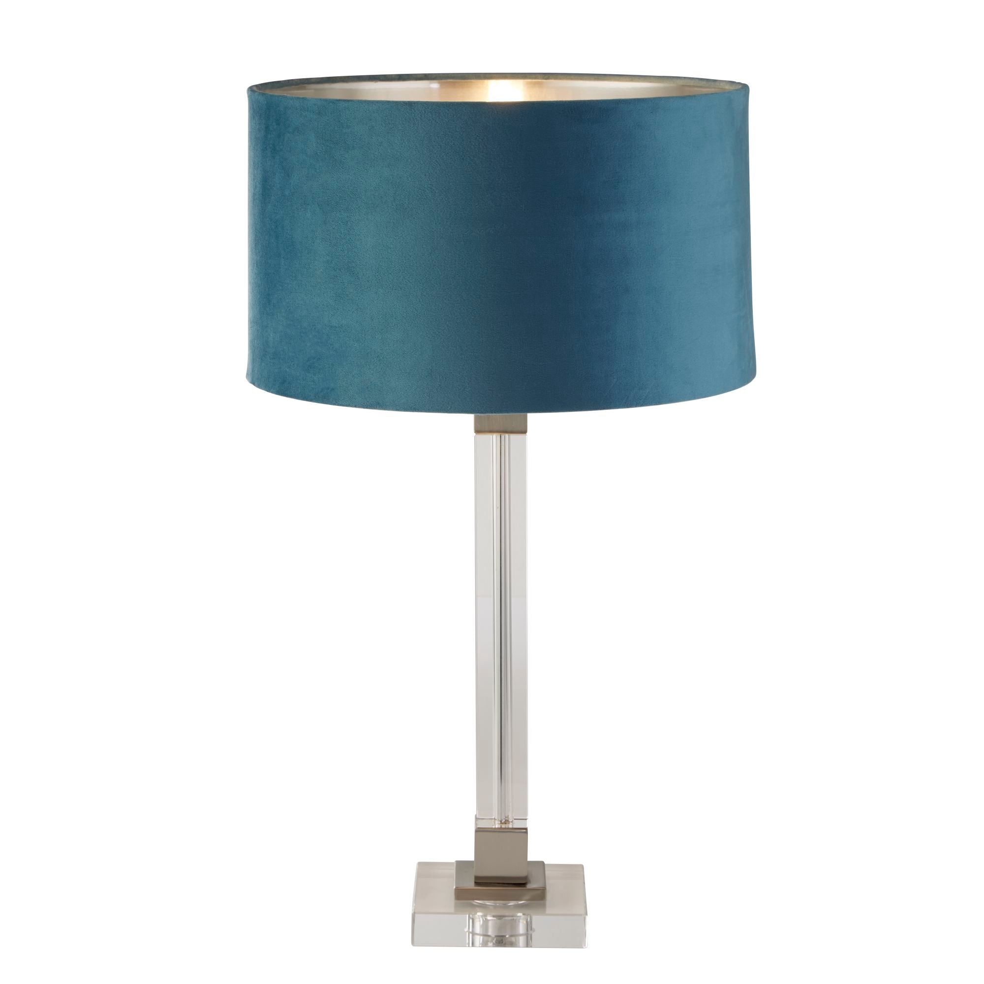 Scarborough Table Lamp - Crystal & Velvet Satin Nickel and Teal Velvet