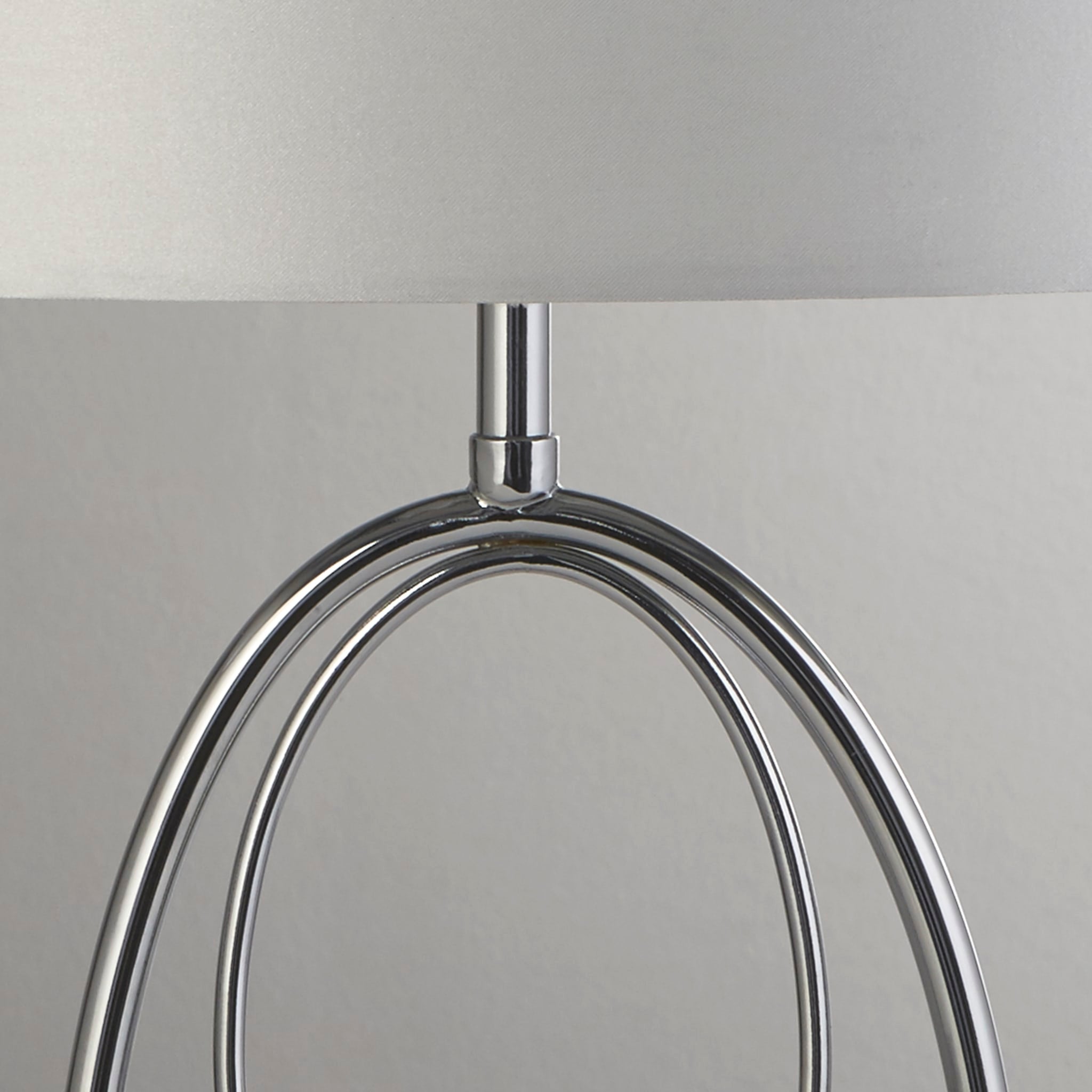 Loopy Table Lamp - Chrome Metal& Oval Silver Faux Silk Shade