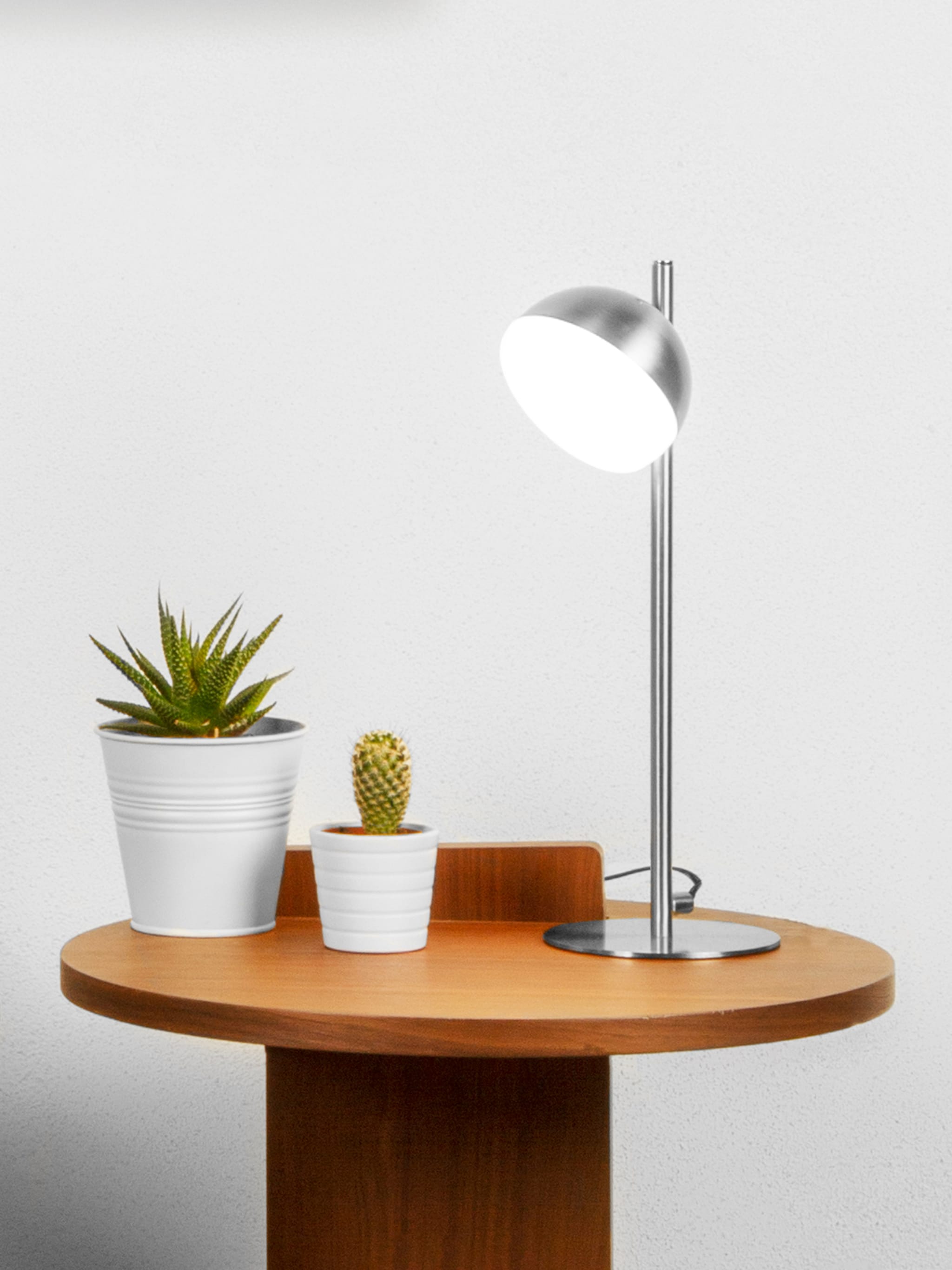 Tully Table Lamp - Satin Silver Metal & Frosted Shade