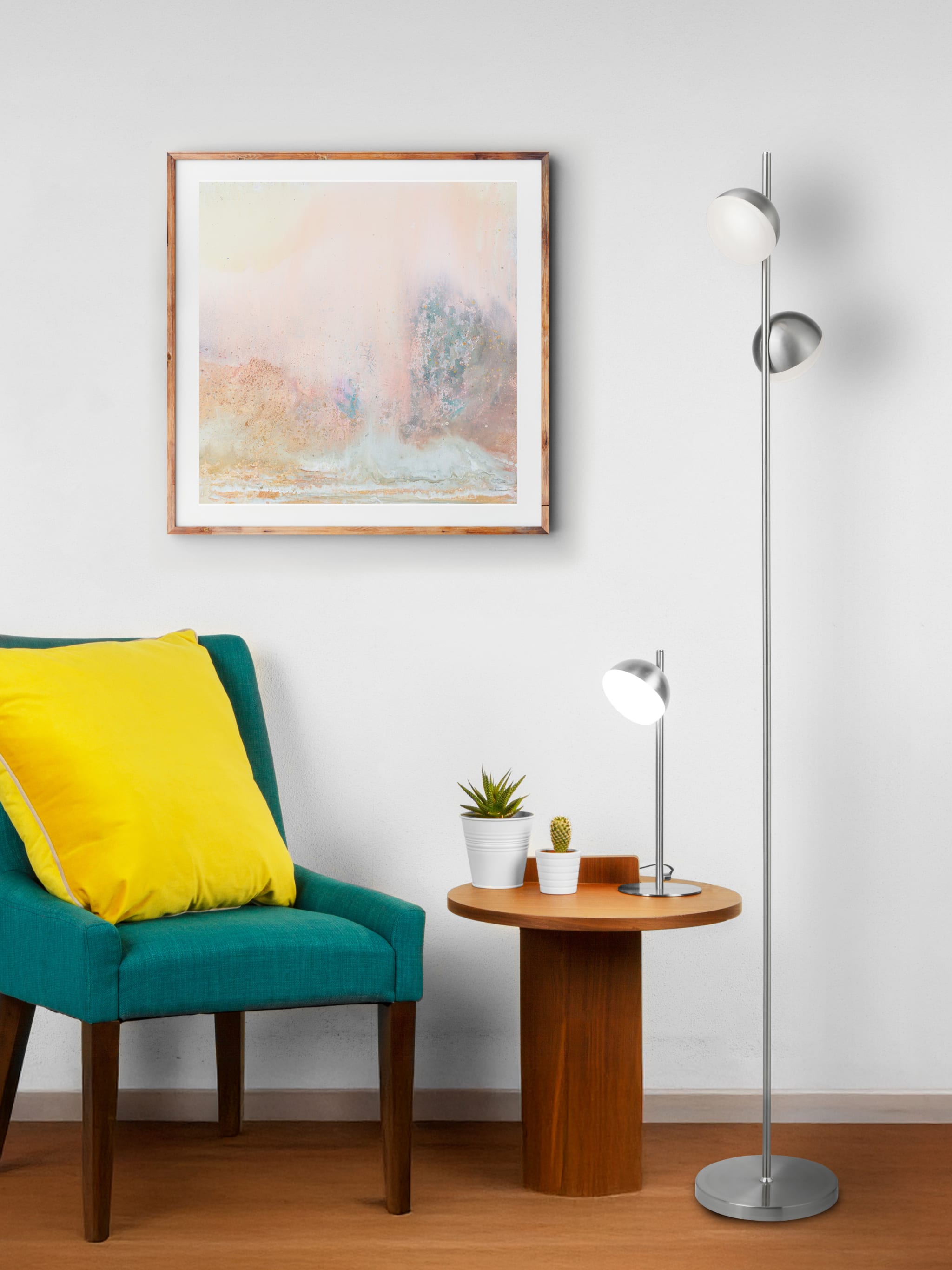 Tully Floor Lamp - Satin Silver Metal & Frosted Shade