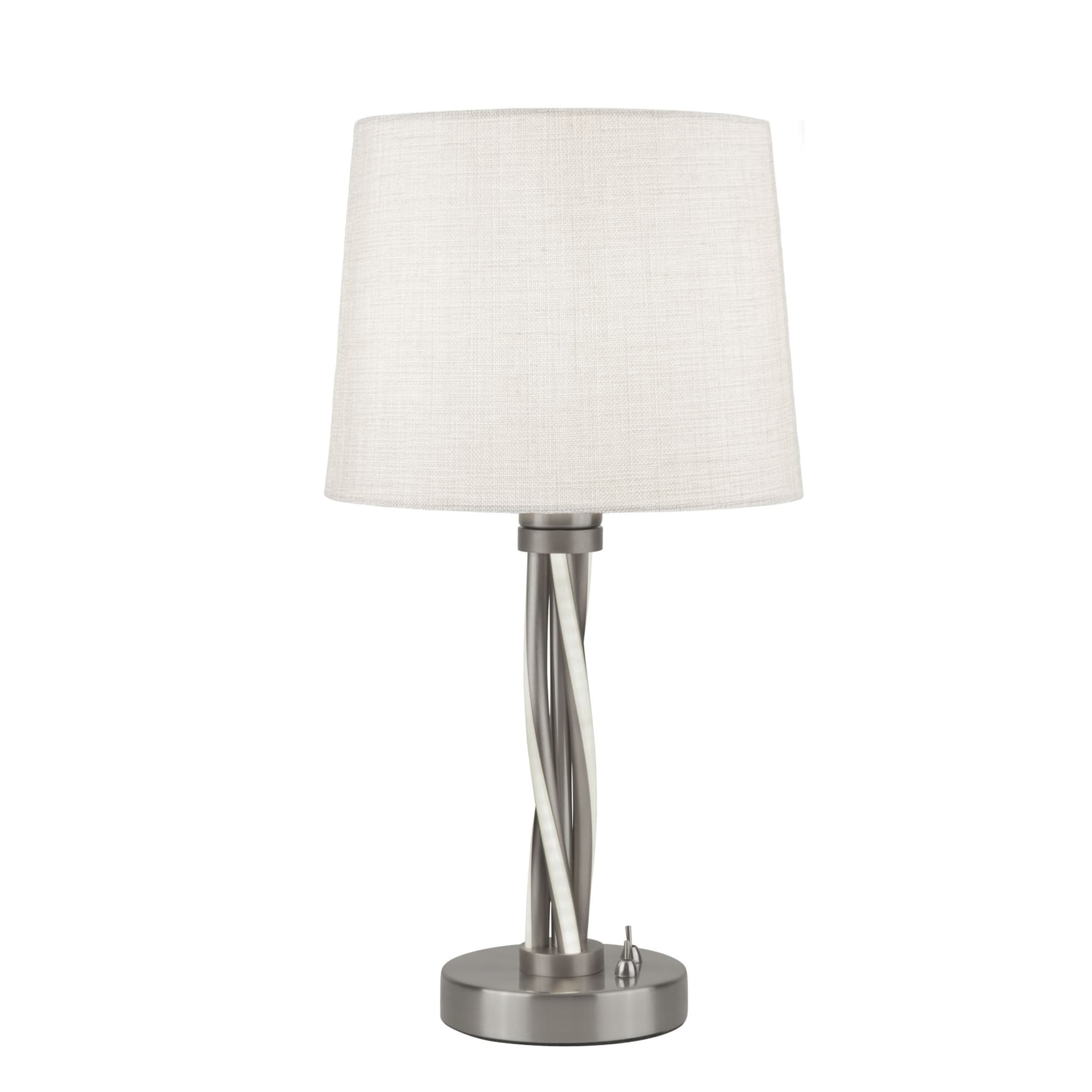 Vegas Table Lamp  - Satin Silver Metal & Ivory Hessian Shade