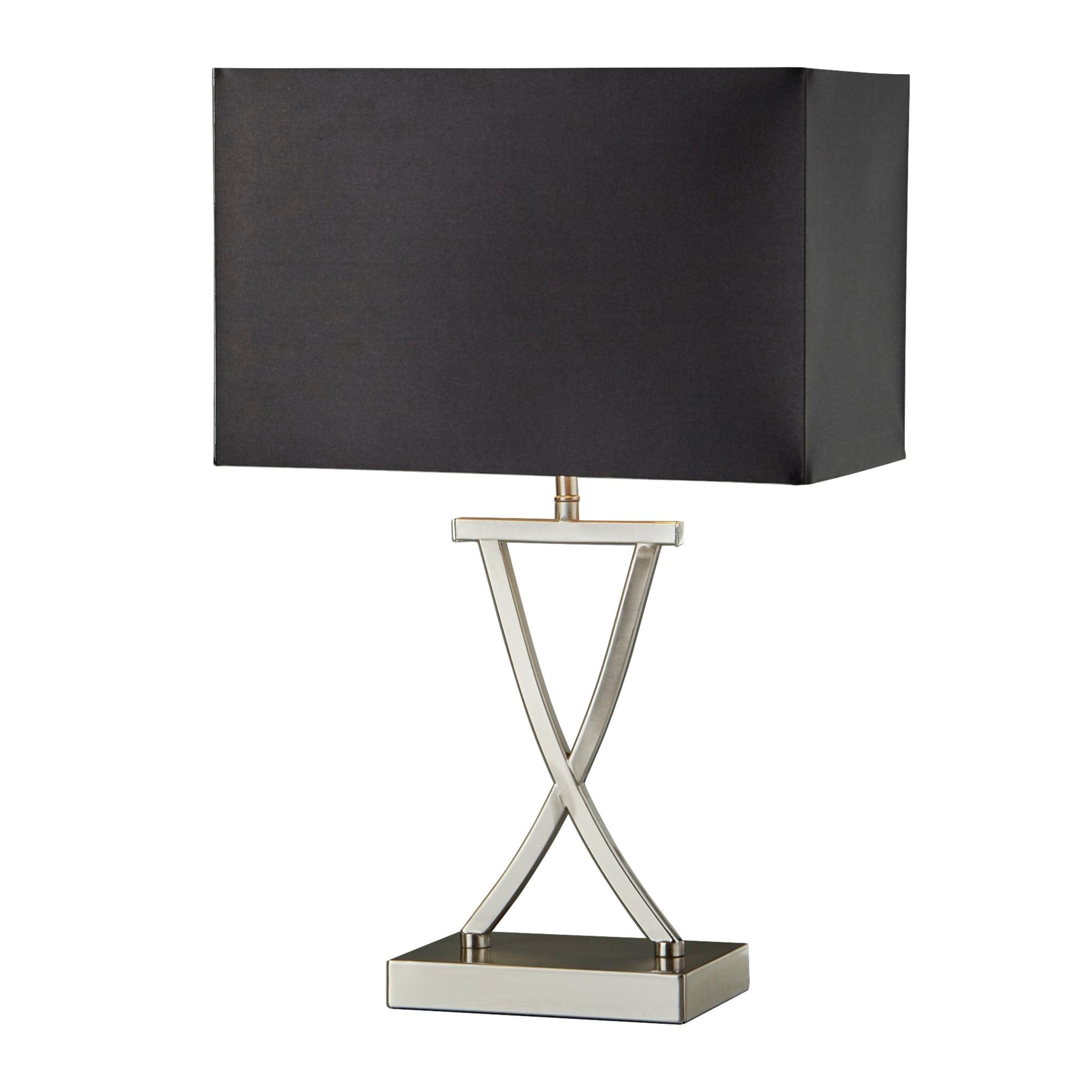 Club Table Lamp - Satin Silver Metal & Black Faux Silk Shade