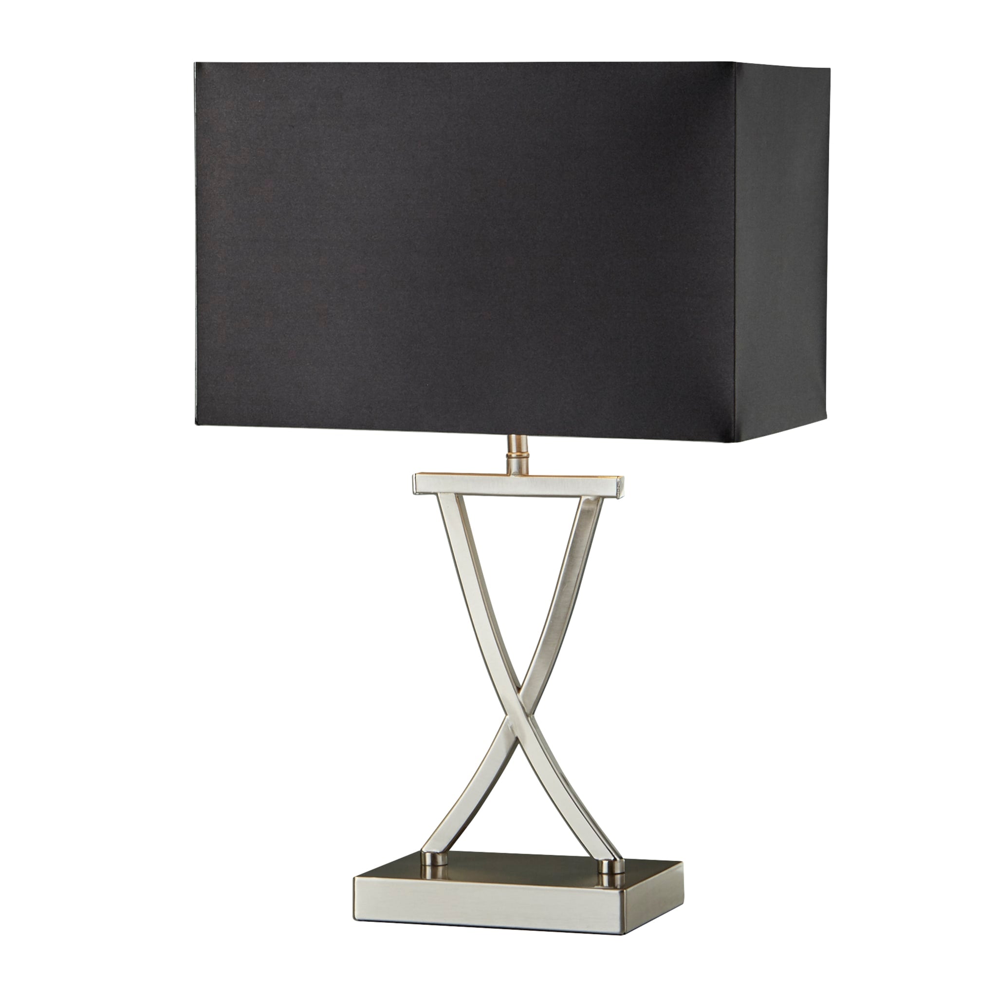 Club Table Lamp - Satin Silver Metal & Black Faux Silk Shade