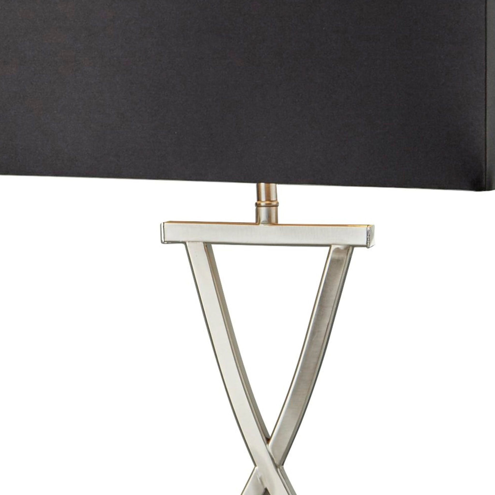 Club Table Lamp - Satin Silver Metal & Black Faux Silk Shade