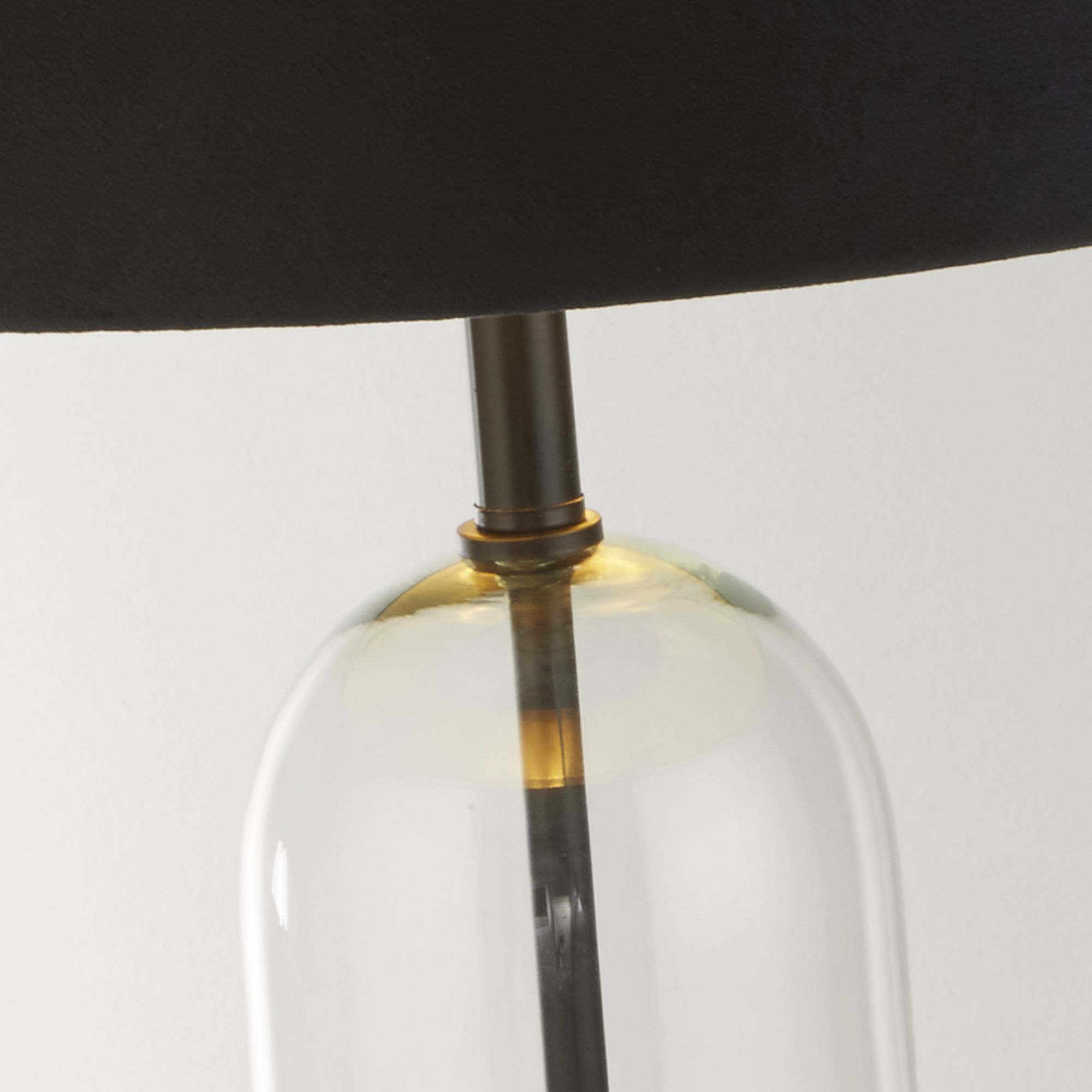 Oxford Table Lamp -Glass, Metal & Velvet Shade Black Metal Marble + Black