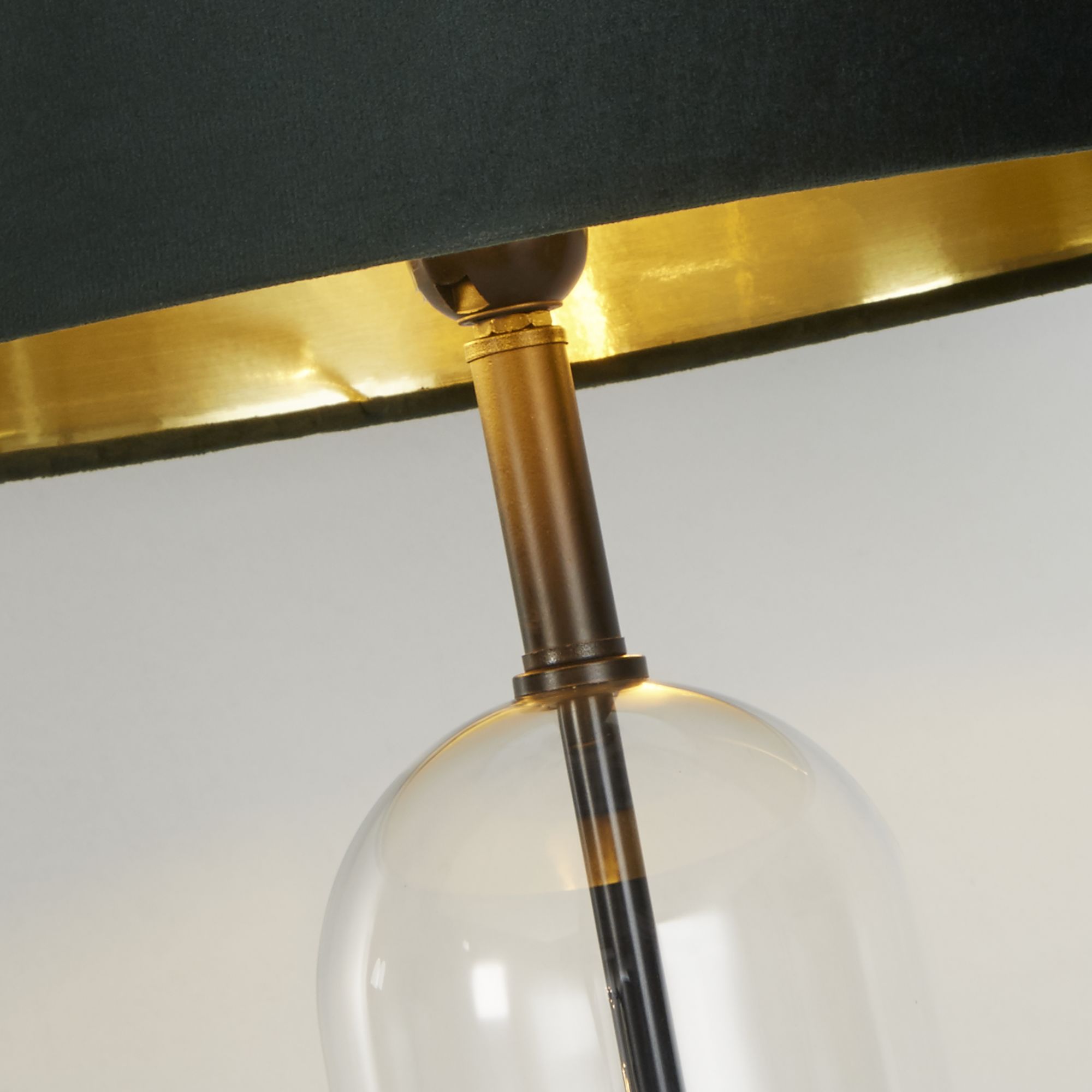 Oxford Table Lamp -Glass, Metal & Velvet Shade Black Metal Marble + Green Velvet