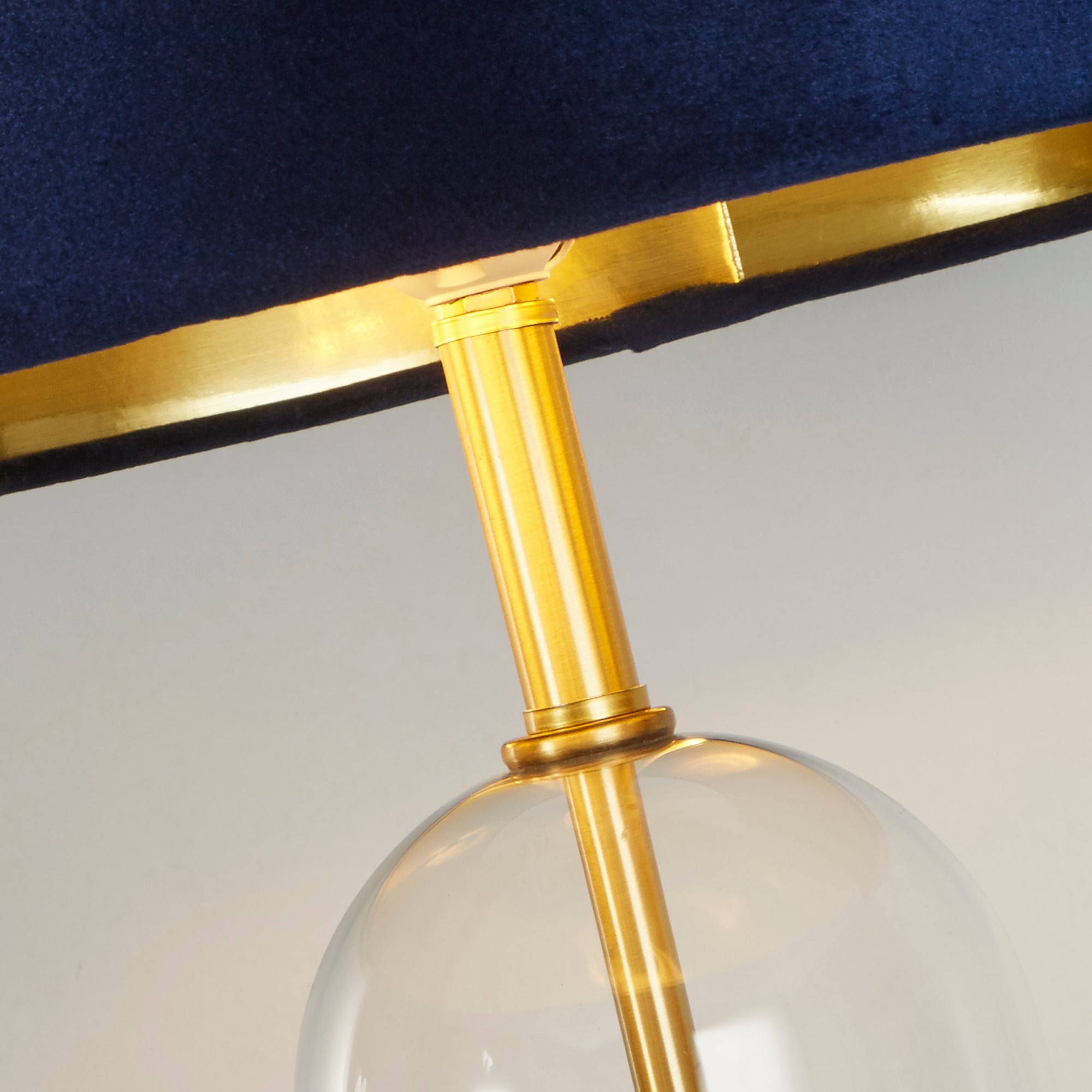 Oxford Table Lamp -Glass, Metal & Velvet Shade Brass Metal + Navy