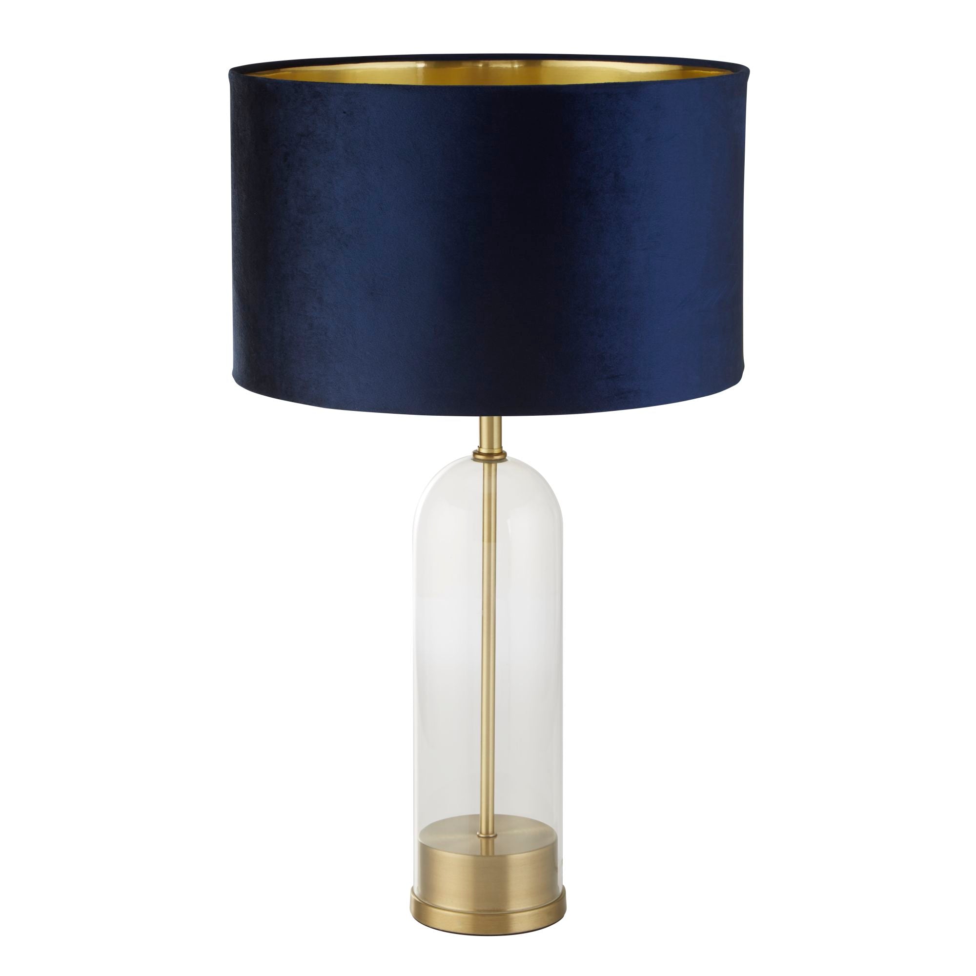 Oxford Table Lamp -Glass, Metal & Velvet Shade Brass Metal + Navy