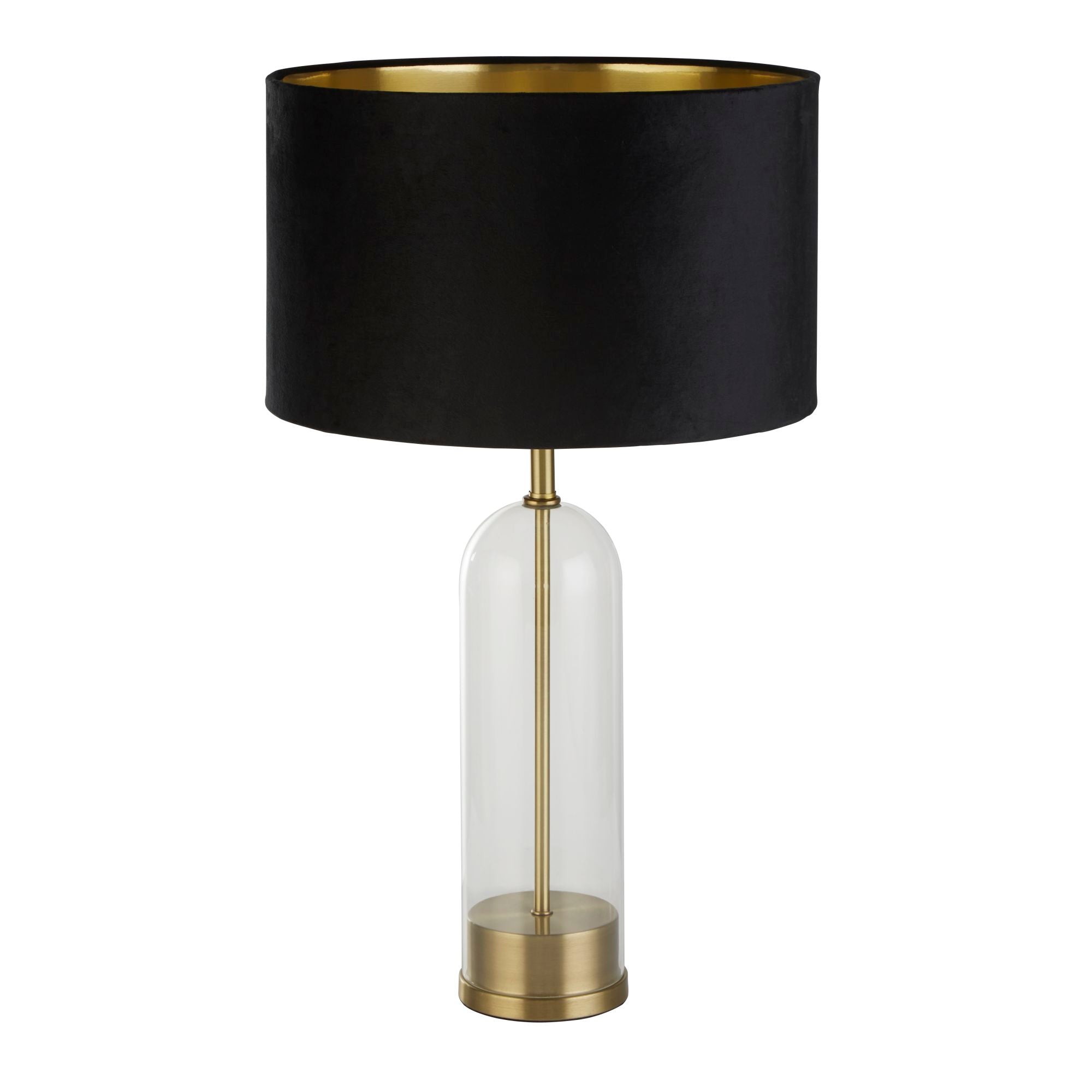 Oxford Table Lamp -Glass, Metal & Velvet Shade Brass Metal + Black