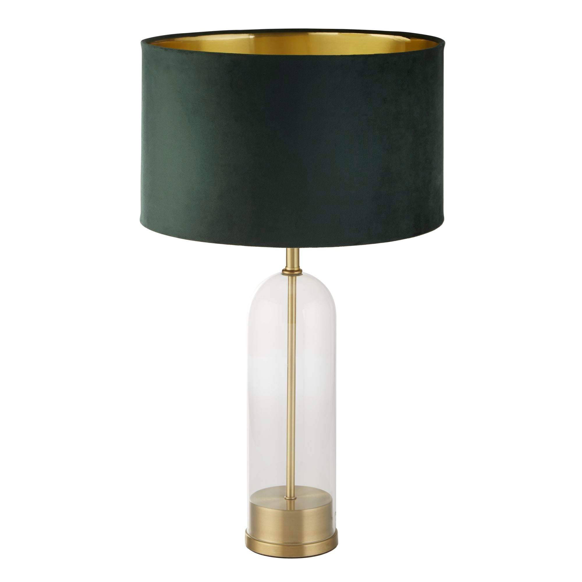 Oxford Table Lamp -Glass, Metal & Velvet Shade Brass Metal + Green