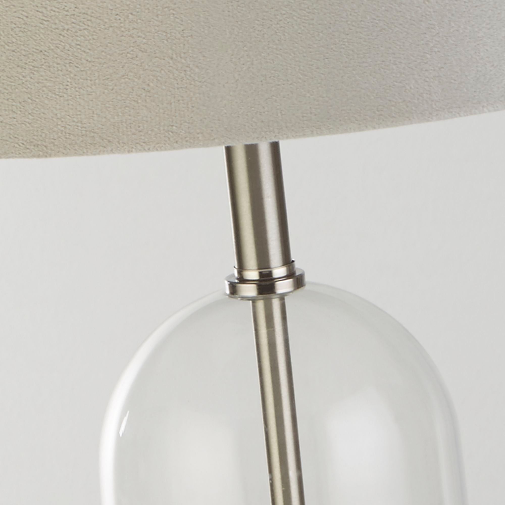 Oxford Table Lamp -Glass, Metal & Velvet Shade Satin Nickel + Grey