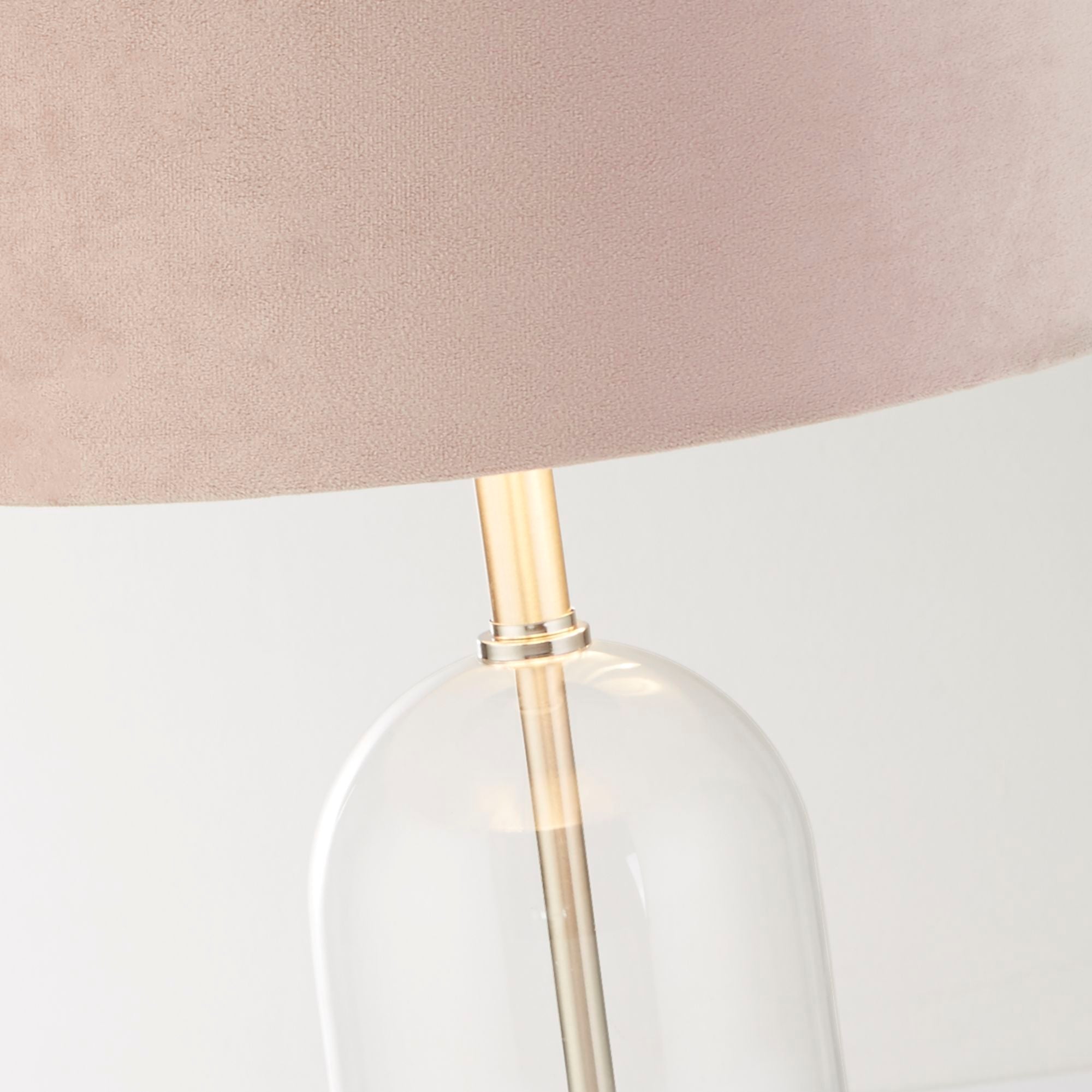 Oxford Table Lamp -Glass, Metal & Velvet Shade Satin Nickel + Pink