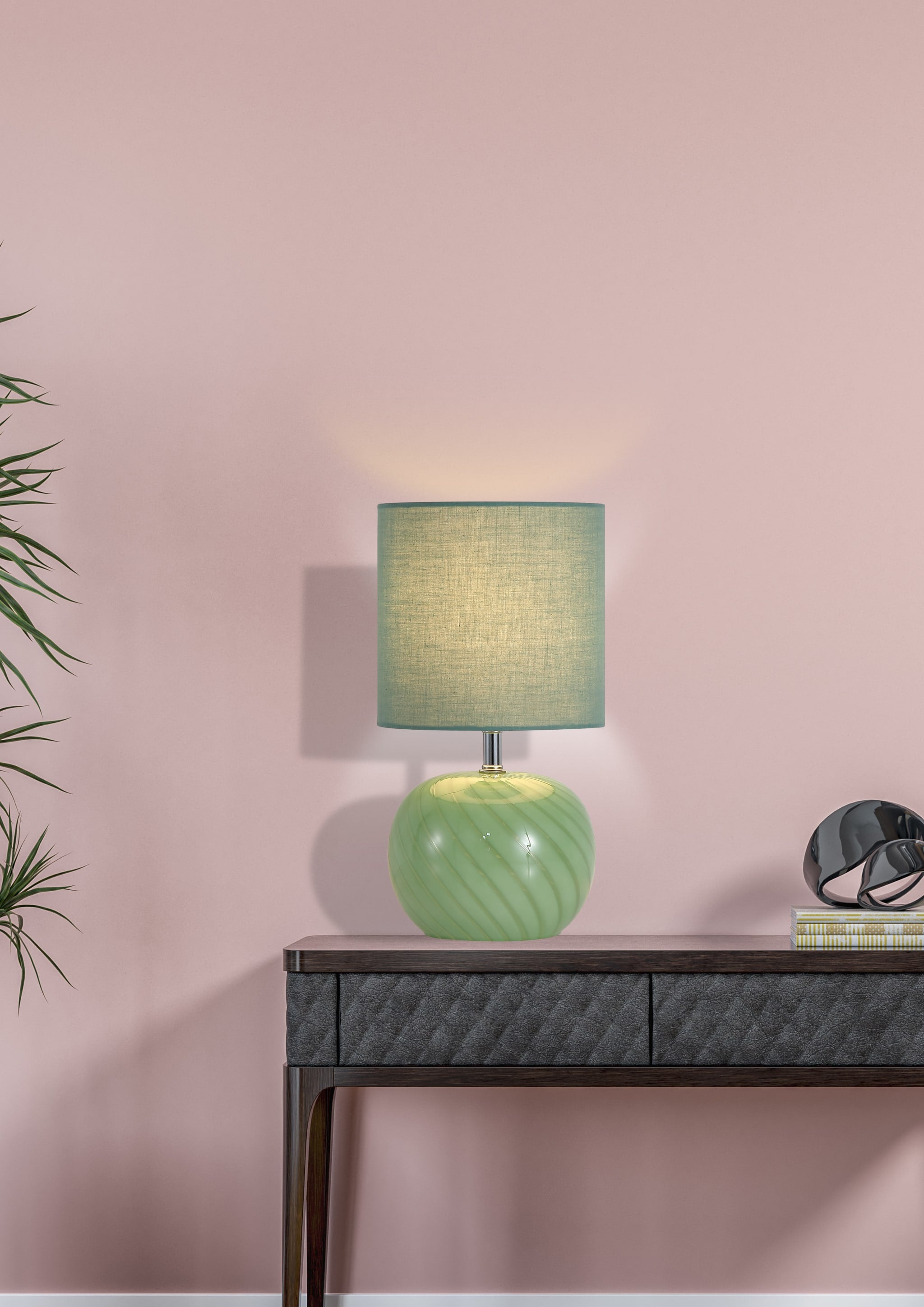 Fete 1Lt Table Lamp, Green Glass with Linen Shade