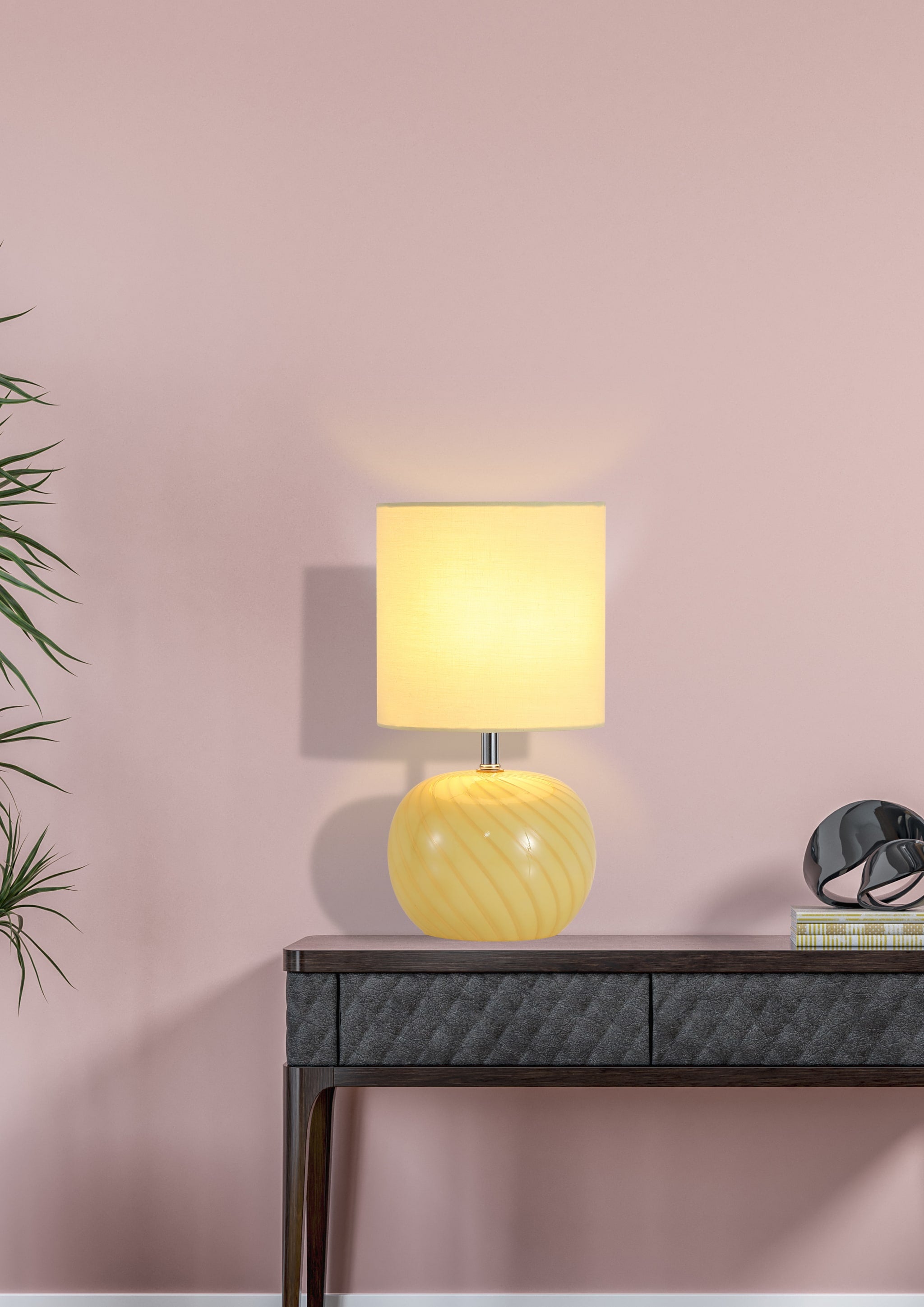 Fete 1Lt Table Lamp, Yellow Glass with Linen Shade